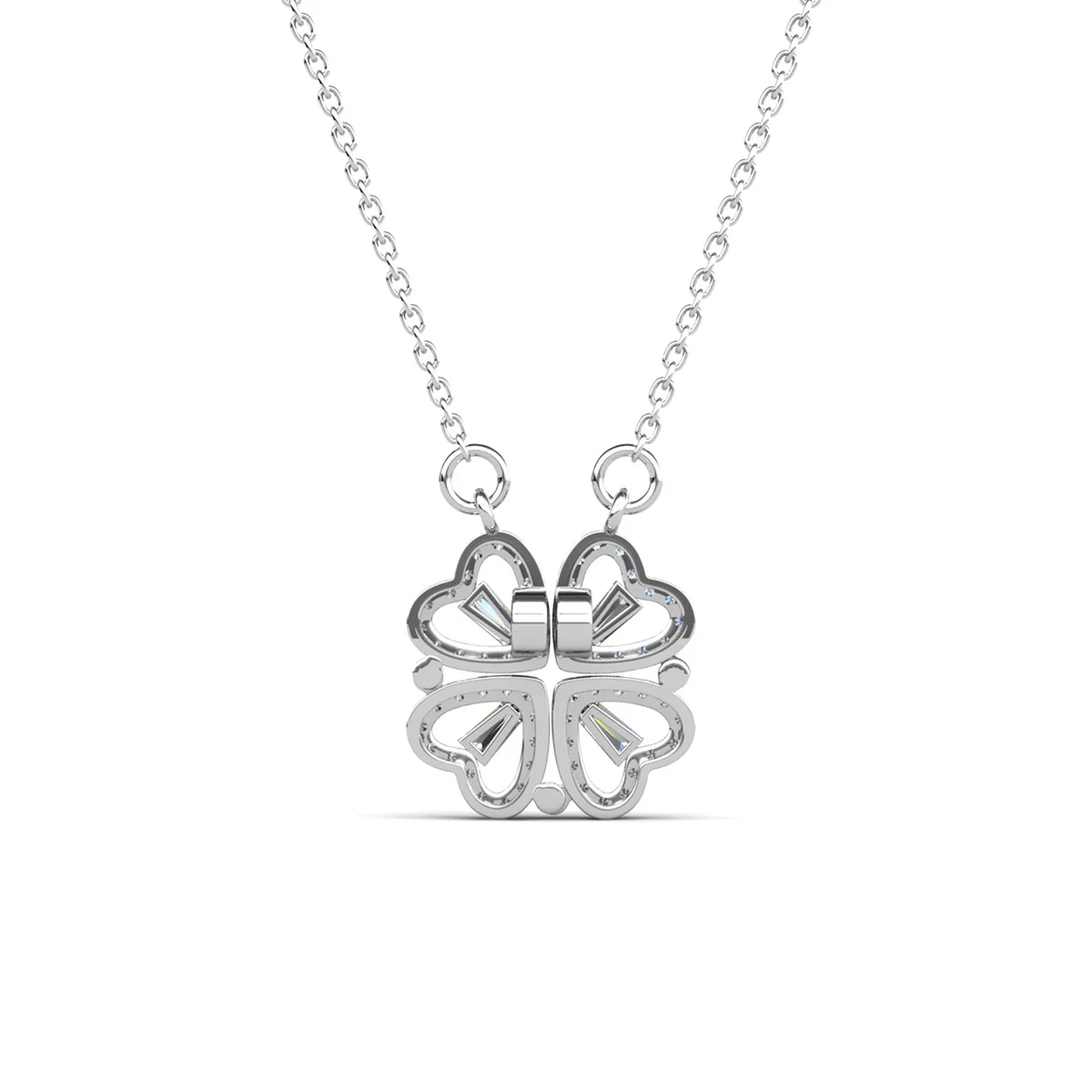 Posie 18k White Gold Plated 2-in-1 Heart/Clover Pendant Necklace with Swarovski Crystals - Image 9