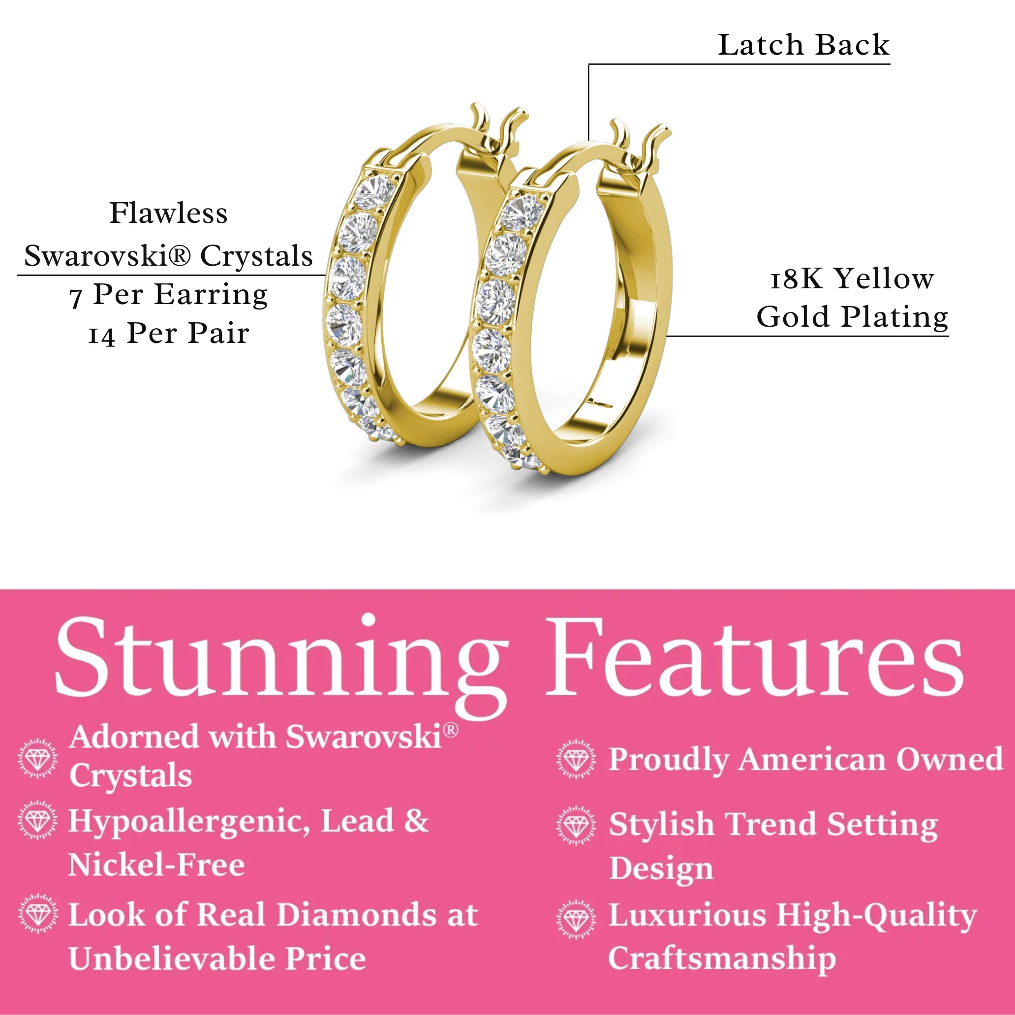 Presley 18k White Gold Plated 17mm Hoop Earrings with Swarovski Crystals - Image 12