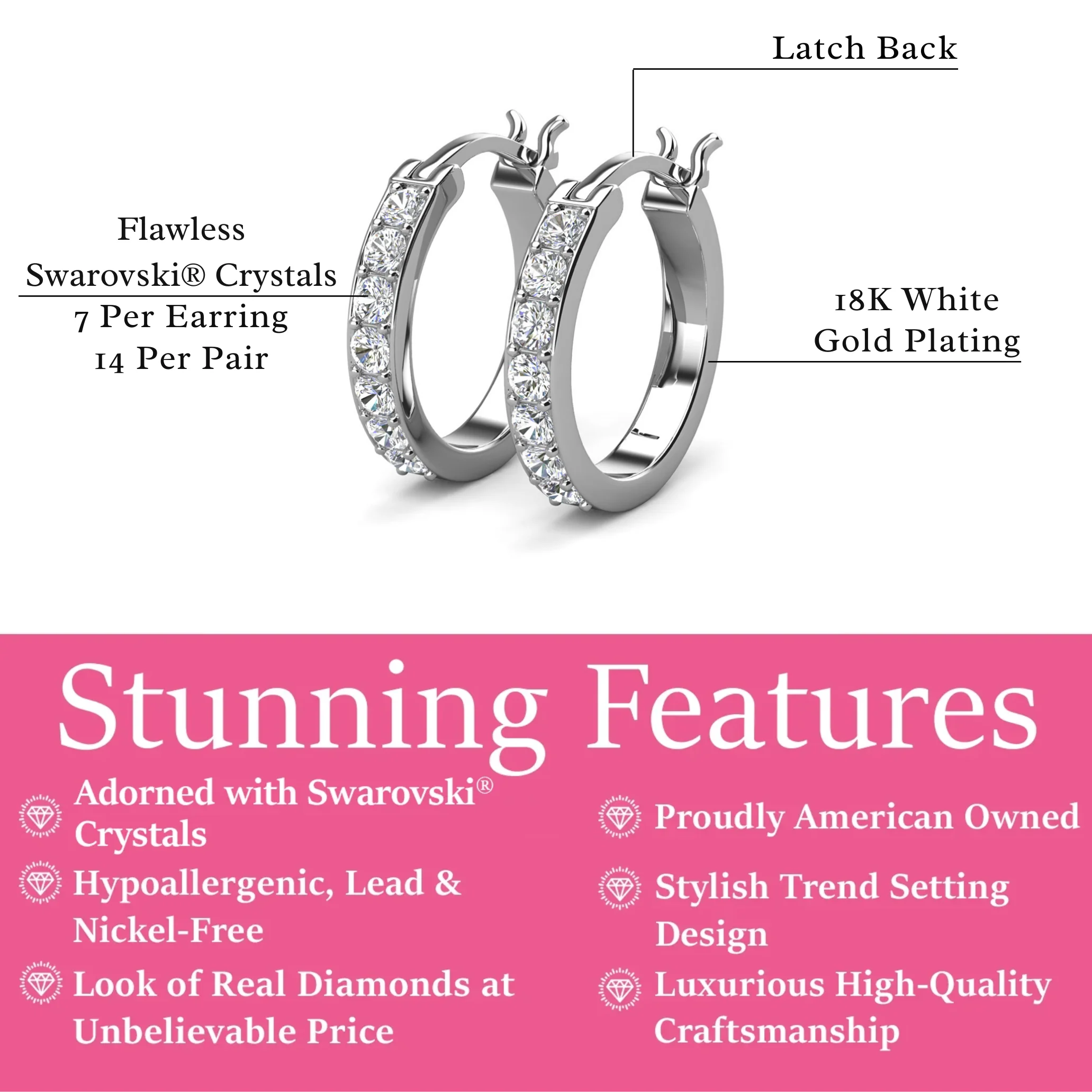 Presley 18k White Gold Plated 17mm Hoop Earrings with Swarovski Crystals - Image 3