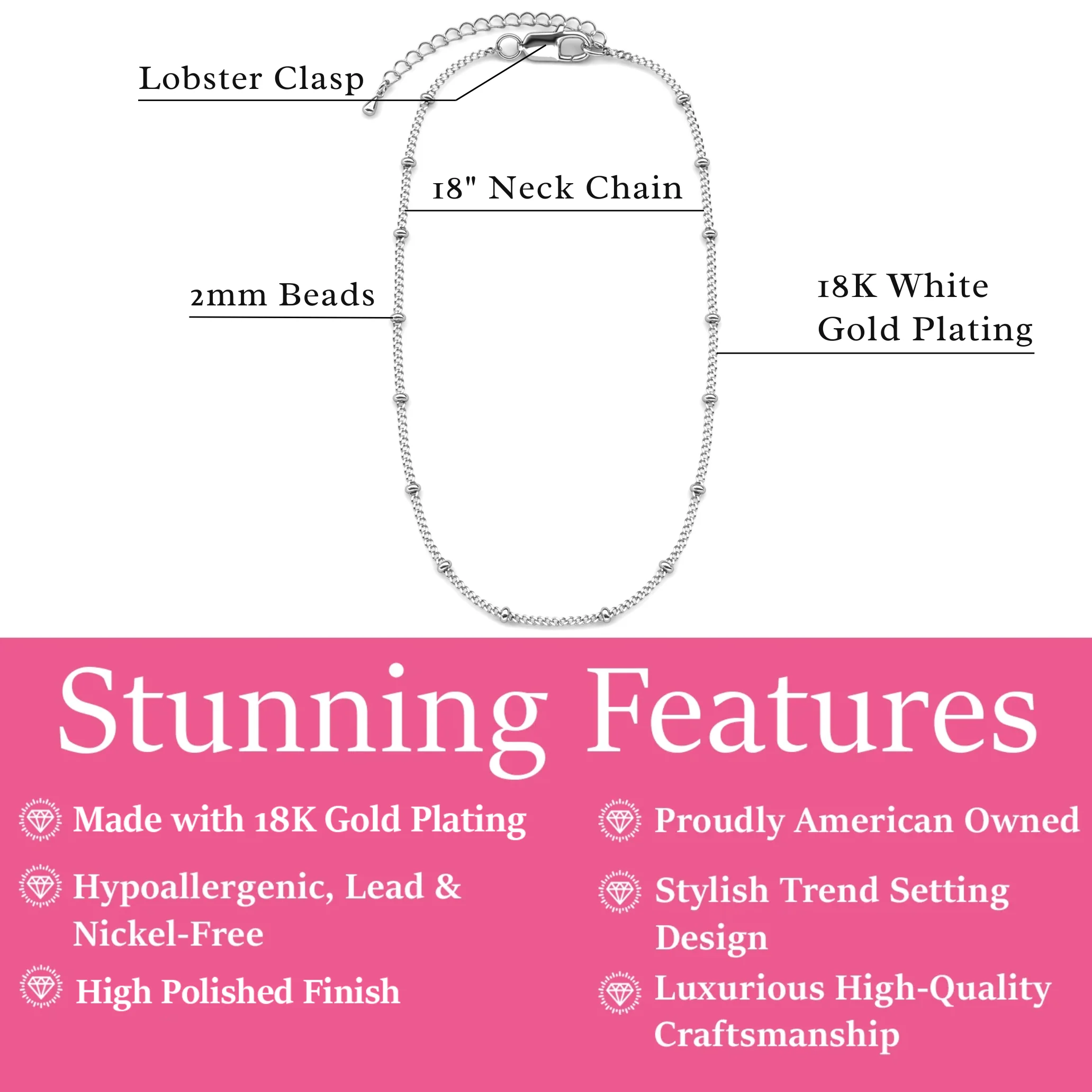 Pria 18k White Gold Plated Bead Station Chain Necklace - Image 3