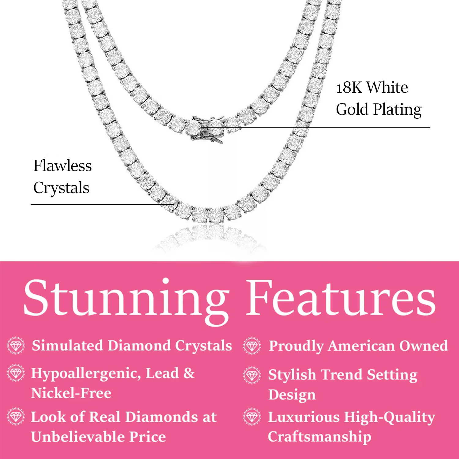 Priscilla 18k White Gold Plated Tennis Necklace with Simulated Diamond Crystals - Image 3