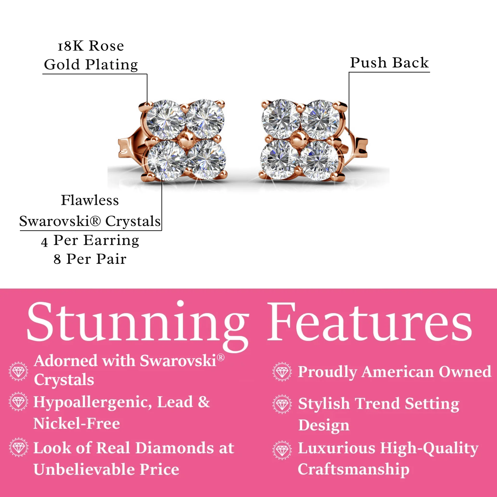 Rae 18k White Gold Stud Earrings with Swarovski Crystals - Image 14