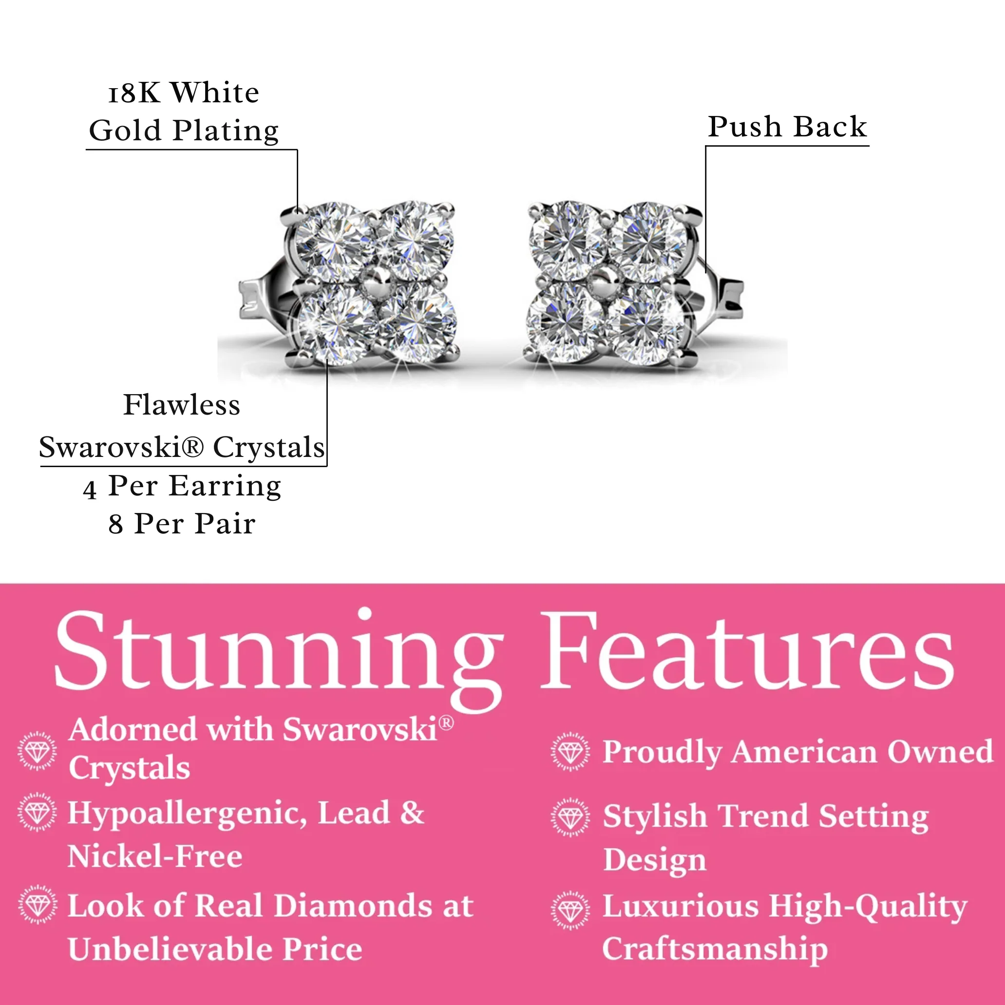 Rae 18k White Gold Stud Earrings with Swarovski Crystals - Image 3