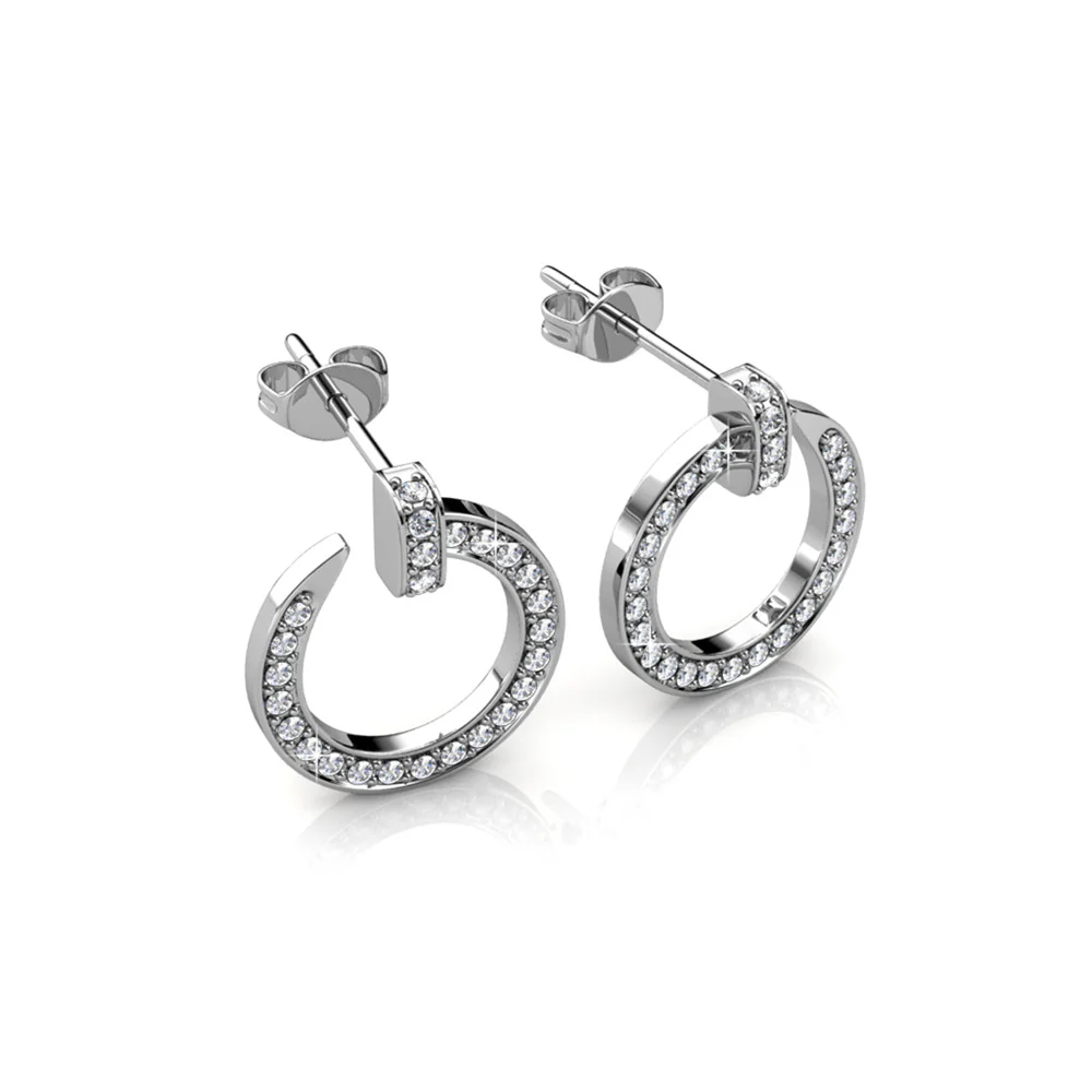 Raven 18k White Gold Plated Circle Drop Stud Earrings with Swarovski Crystals - Image 6