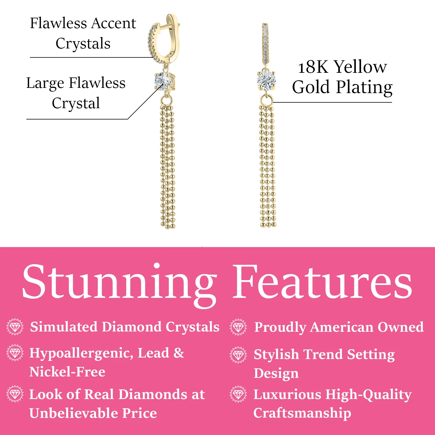 Raya 18k White Gold Plated Silver Hoop Dangle Earrings with Simulated Diamond Crystals  — Final Sale - Image 5