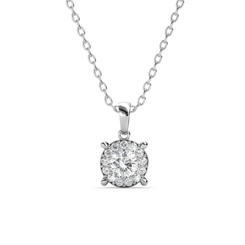 Raylee 18k White Gold Plated Halo Necklace and Stud Earrings Jewelry Set with Swarovski Crystals - Image 7