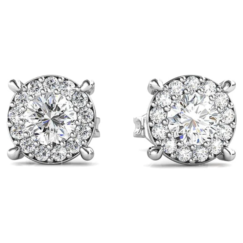 Raylee 18k White Gold Plated Halo Necklace and Stud Earrings Jewelry Set with Swarovski Crystals - Image 8