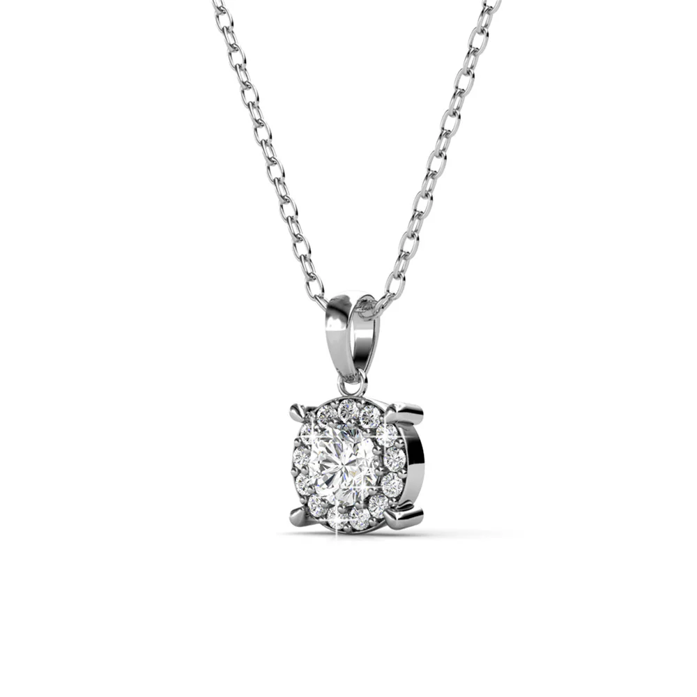 Raylee 18k White Gold Plated Halo Pendant Necklace with Swarovski Crystals - Image 7