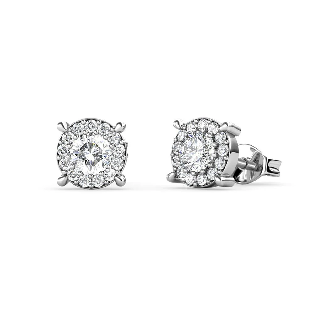 Raylee 18k White Gold Plated Halo Stud Earrings with Swarovski Crystals - Image 6