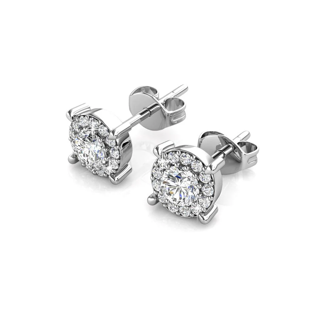 Raylee 18k White Gold Plated Halo Stud Earrings with Swarovski Crystals - Image 8
