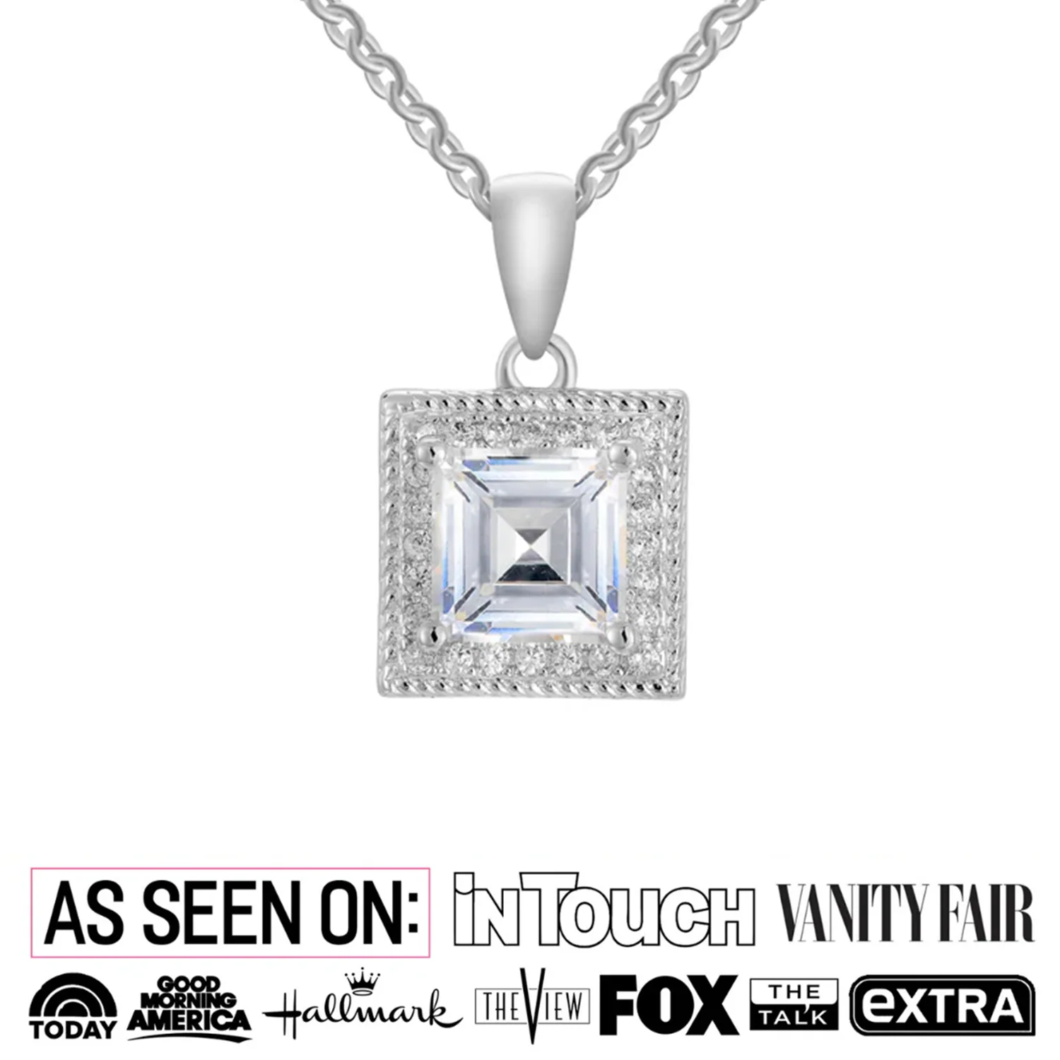 Rebecca 18k White Gold Plated Silver Necklace with Princess Cut Simulated Diamond Crystals  — Final Sale - Image 2