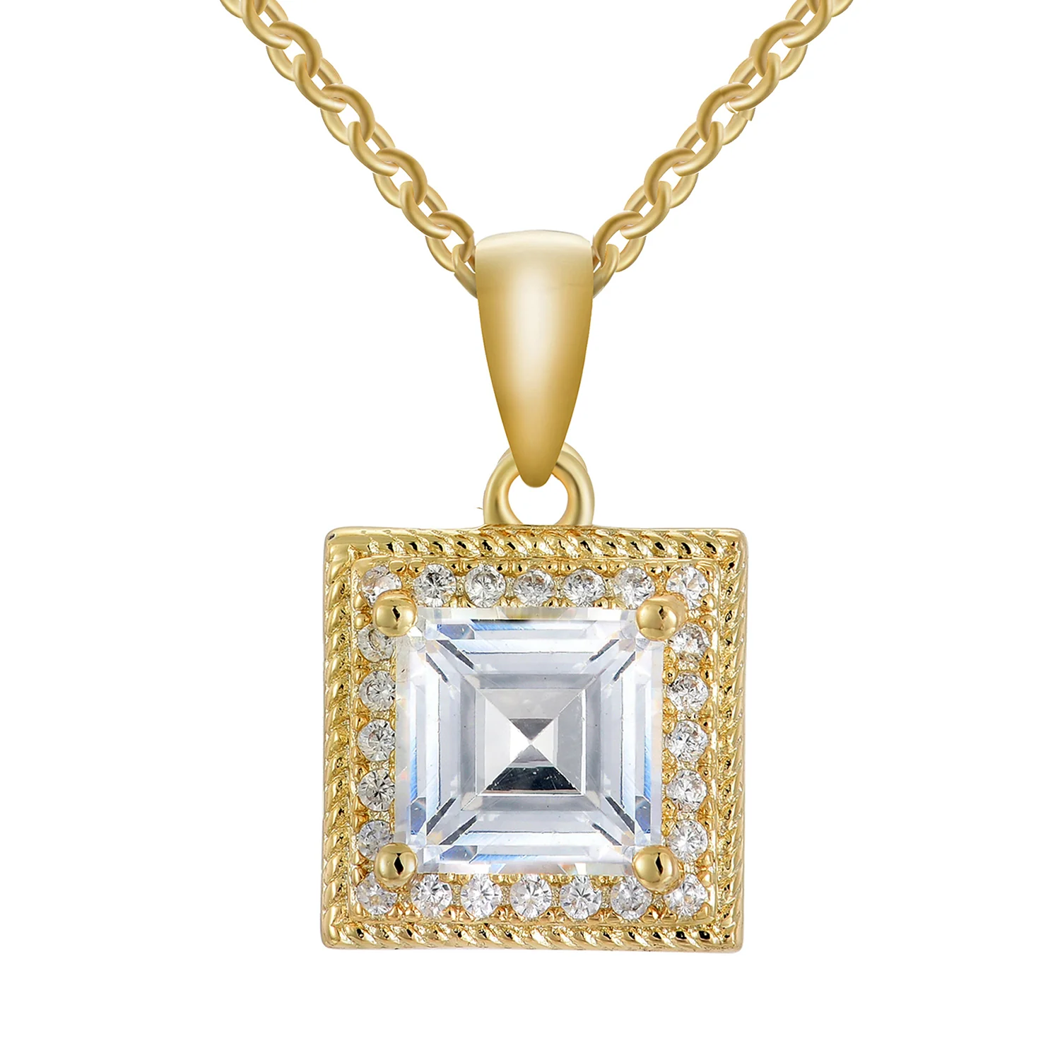 Rebecca 18k White Gold Plated Silver Necklace with Princess Cut Simulated Diamond Crystals  — Final Sale - Image 6