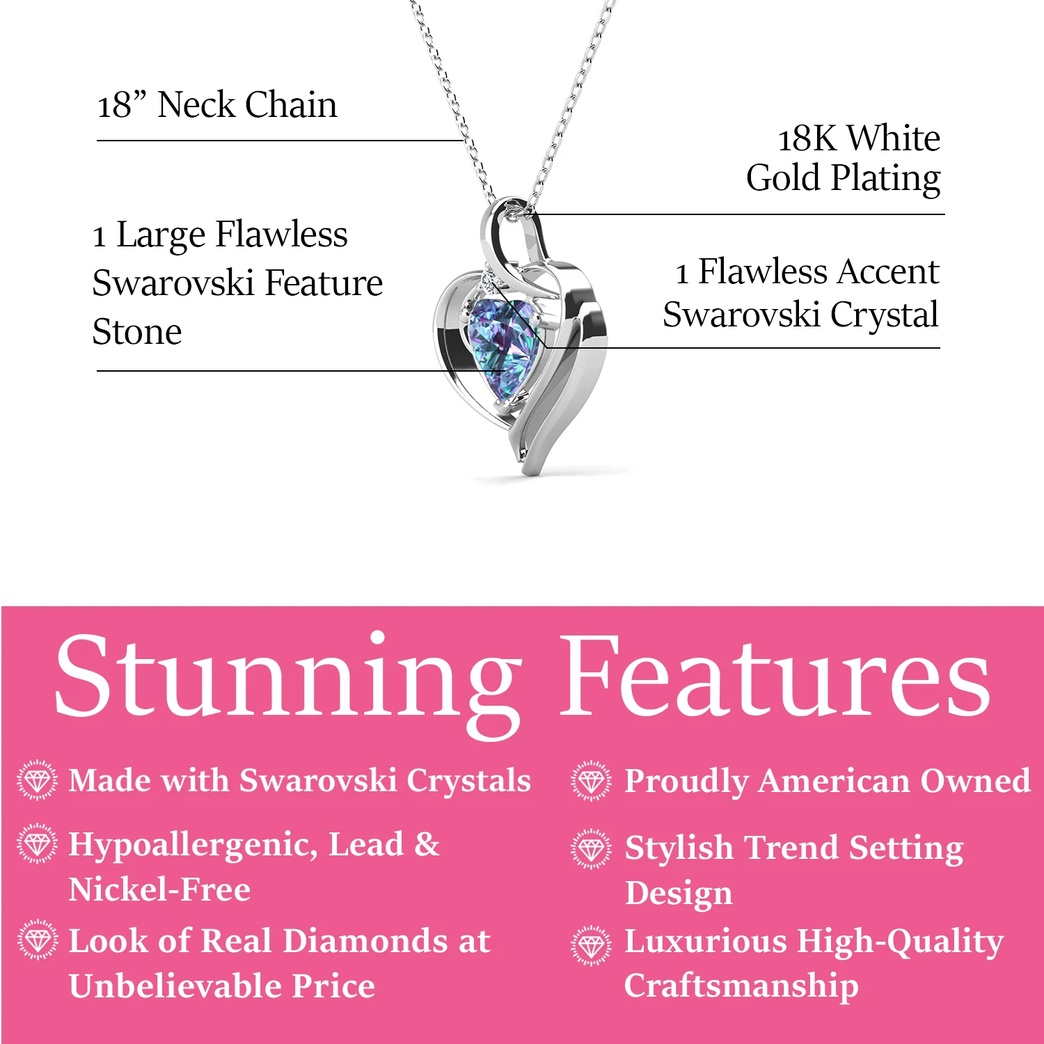 Regina 18k White Gold Plated Blue Heart Necklace with Swarovski Crystals - Image 3