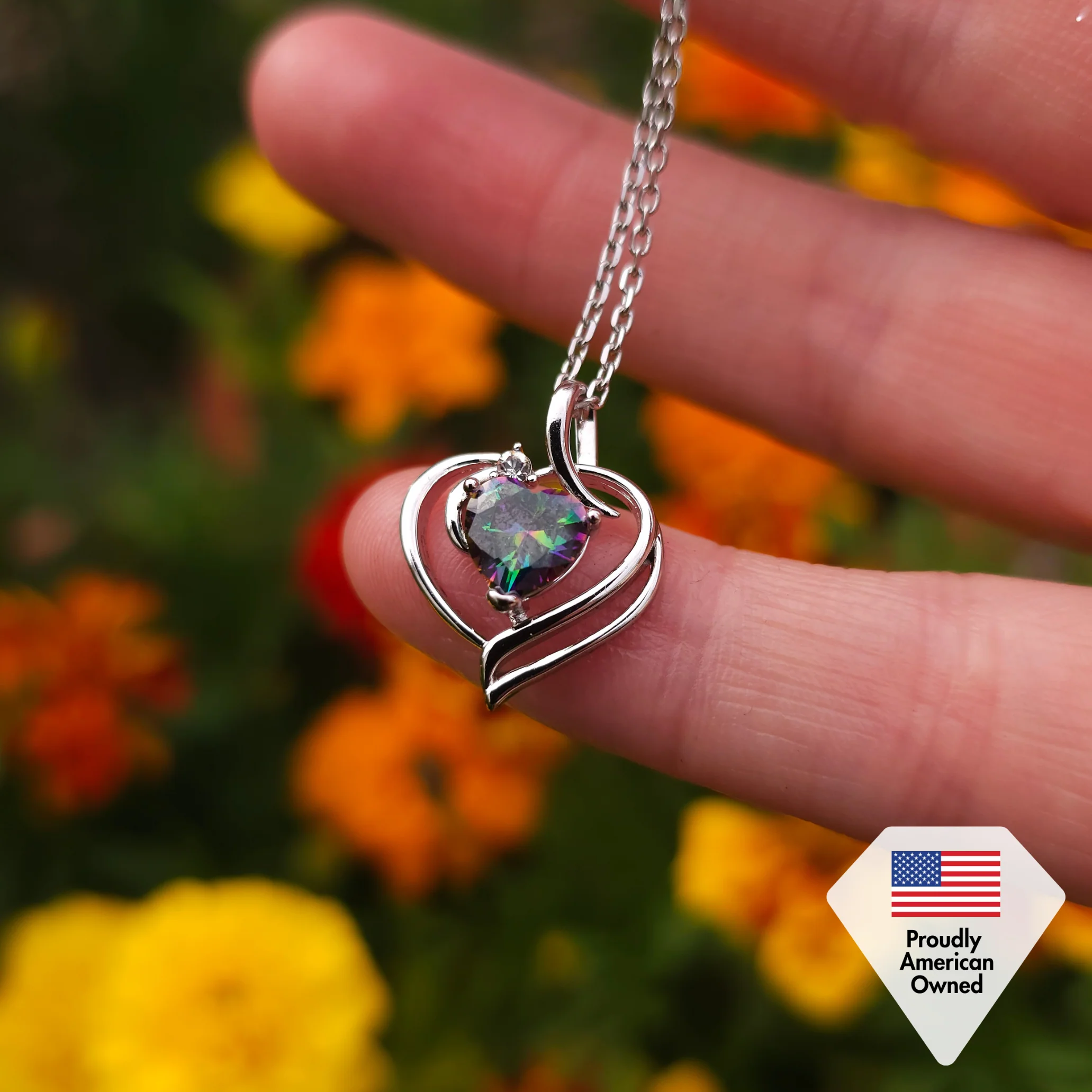 Regina 18k White Gold Plated Blue Heart Necklace with Swarovski Crystals - Image 6