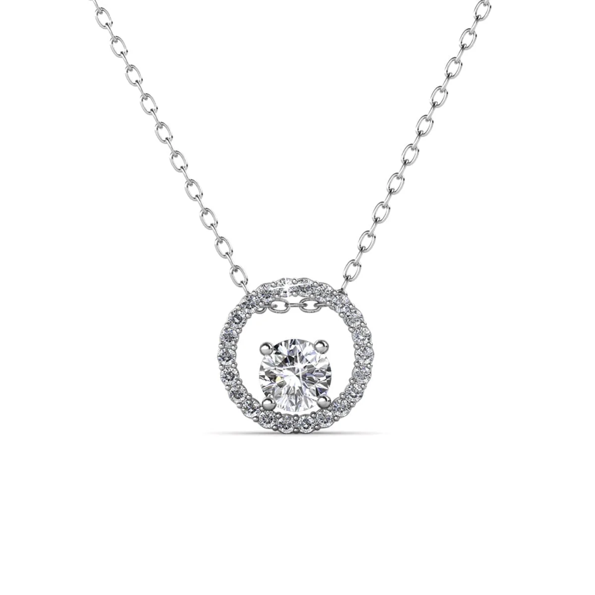 Reign 18k White Gold Plated Halo Necklace and Earrings Jewelry Set with Swarovski Crystals - Image 7