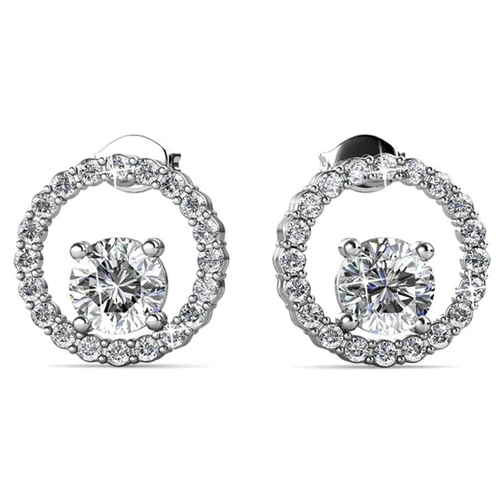 Reign 18k White Gold Plated Halo Necklace and Earrings Jewelry Set with Swarovski Crystals - Image 8