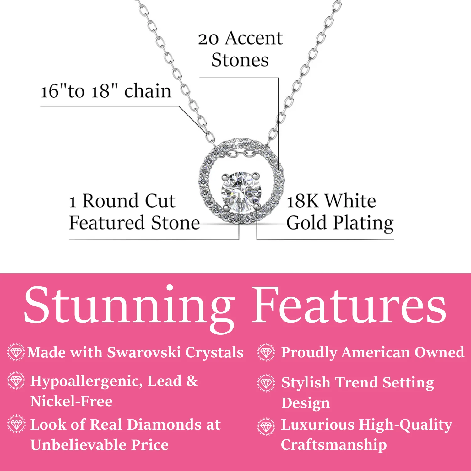 Reign 18k White Gold Plated Halo Necklace with Swarovski Crystals - Image 3