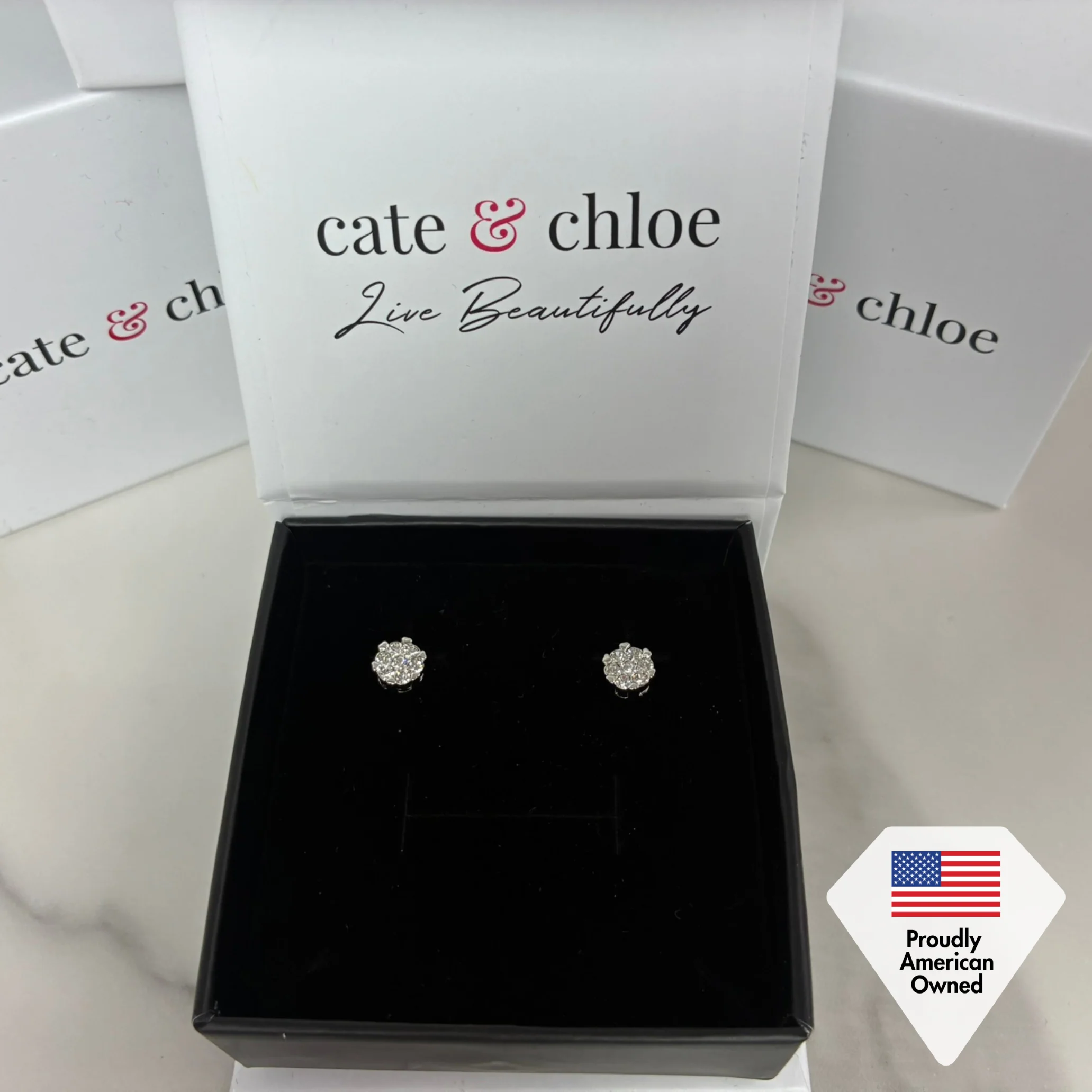 Remy 18k White Gold Plated Stud Earrings with Heart Accents and Swarovski Crystals - Image 7