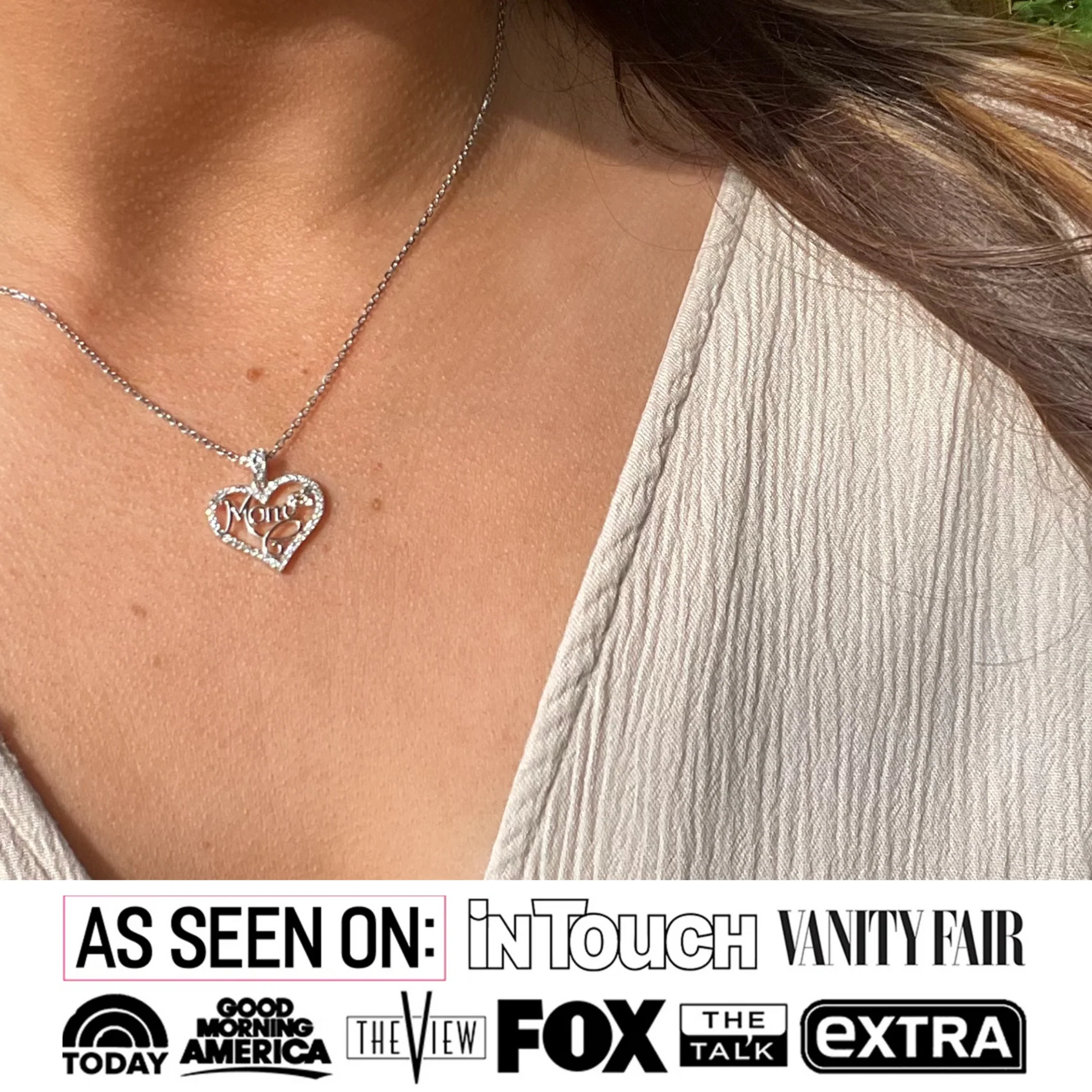 Rhonda 18k White Gold Plated Mom Heart Necklace with Swarovski Crystals - Image 2