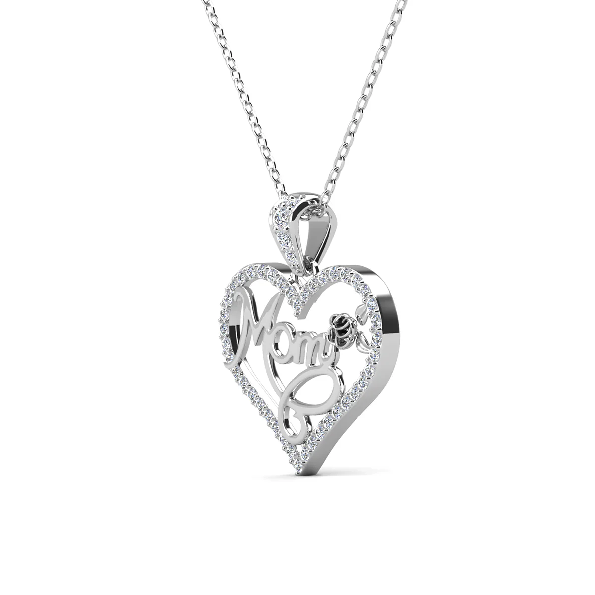 Rhonda 18k White Gold Plated Mom Heart Necklace with Swarovski Crystals - Image 8