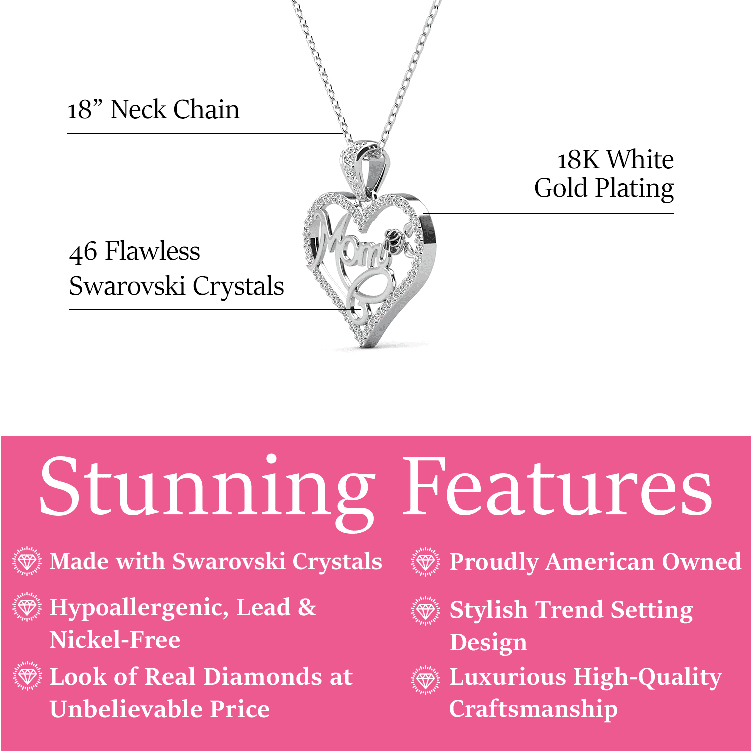 Rhonda 18k White Gold Plated Necklace with Swarovski Crystals & Heartfelt Message for Mom - Image 4