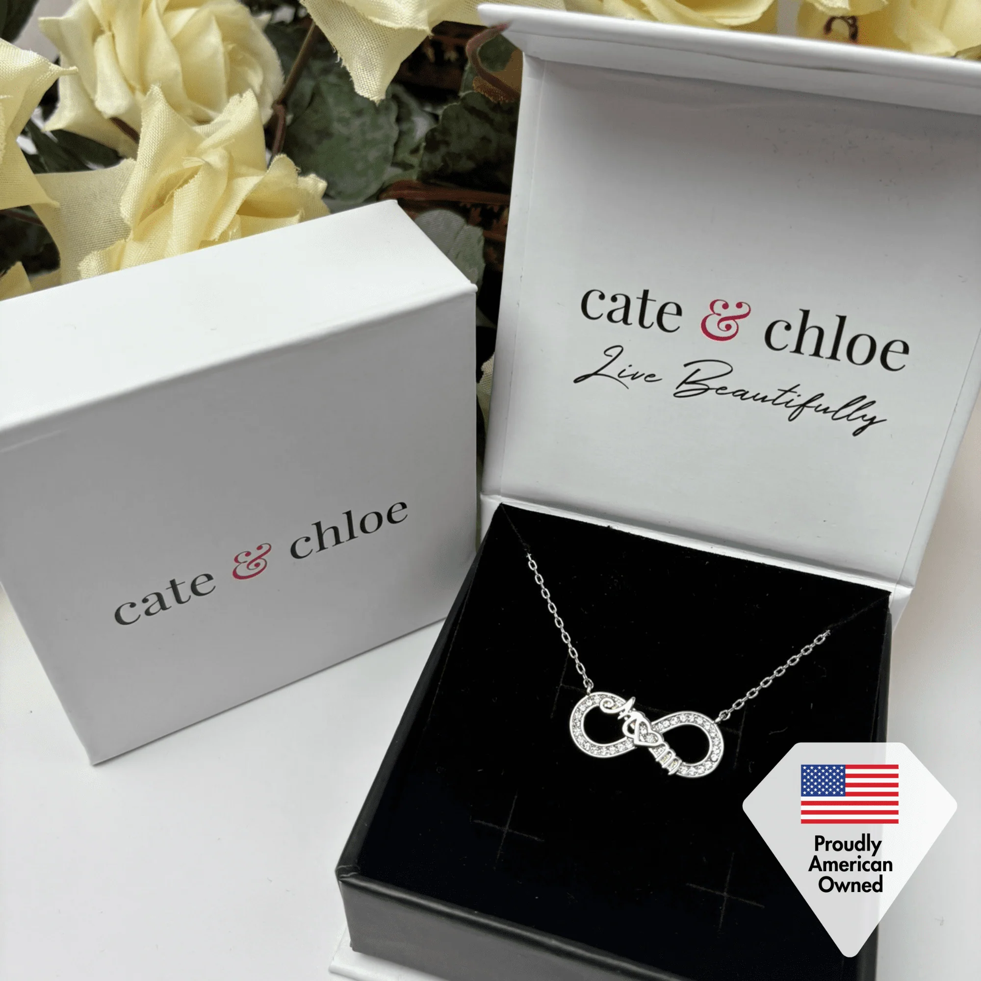 Robin 18k White Gold Plated Infinity Necklace with Swarovski Crystals & Heartfelt Message for Mom - Image 7