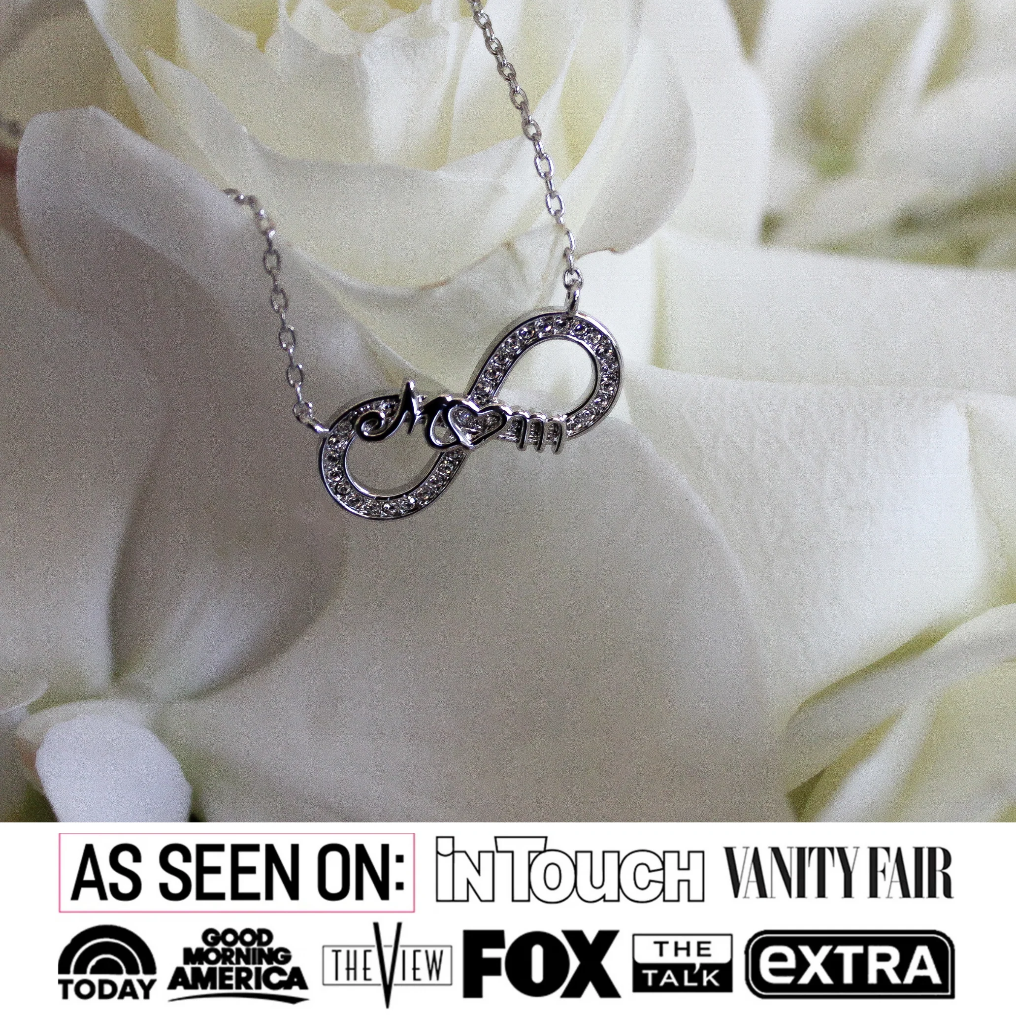 Robin 18k White Gold Plated Mom Infinity Necklace with Swarovski Crystals - Image 2