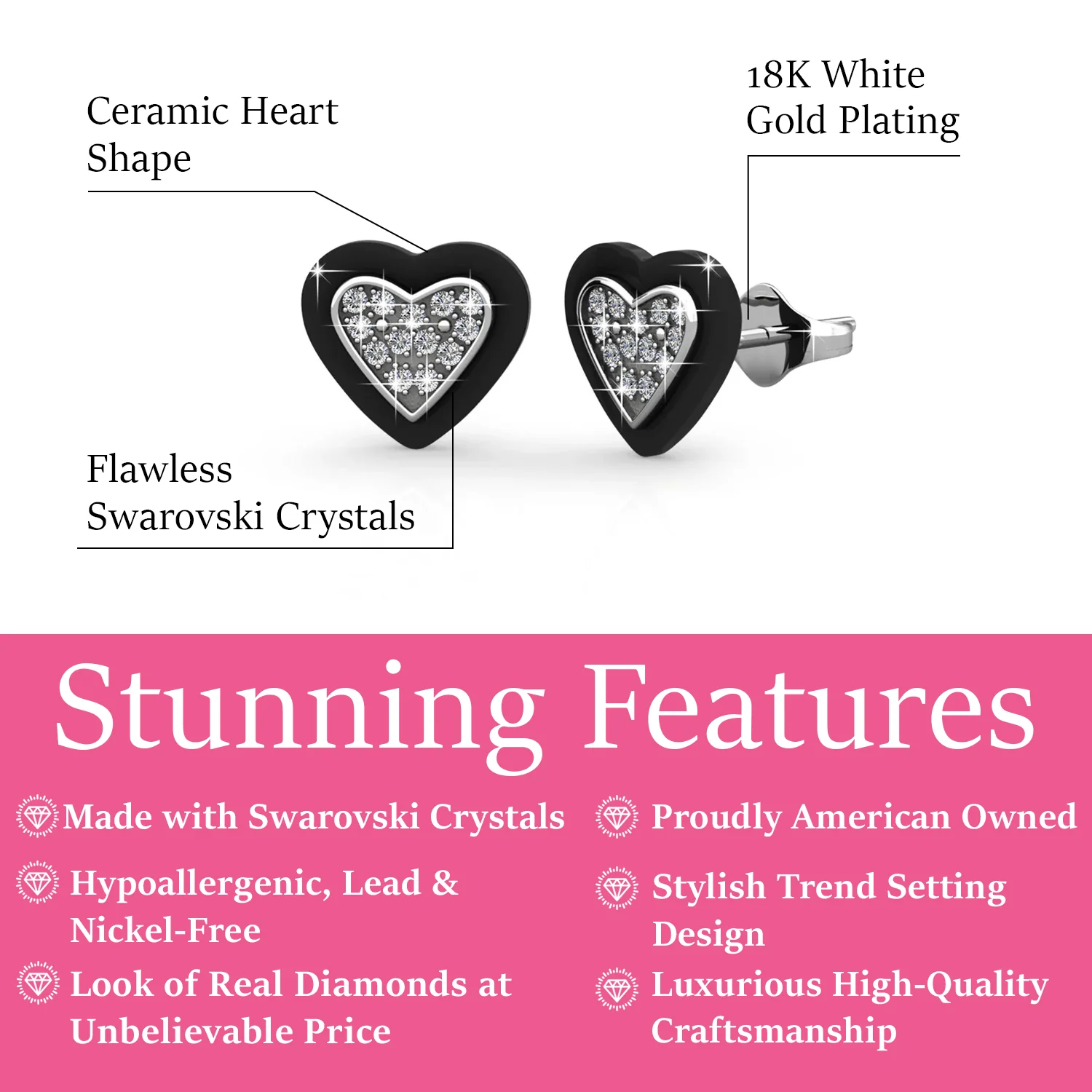 Rory 18k White Gold Plated Heart Halo Stud Earrings with Swarovski Crystals - Image 3