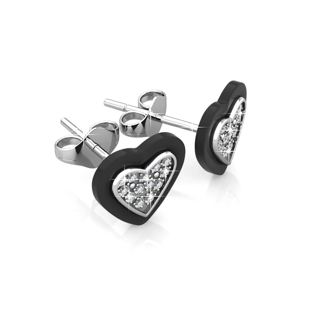 Rory 18k White Gold Plated Heart Halo Stud Earrings with Swarovski Crystals - Image 7
