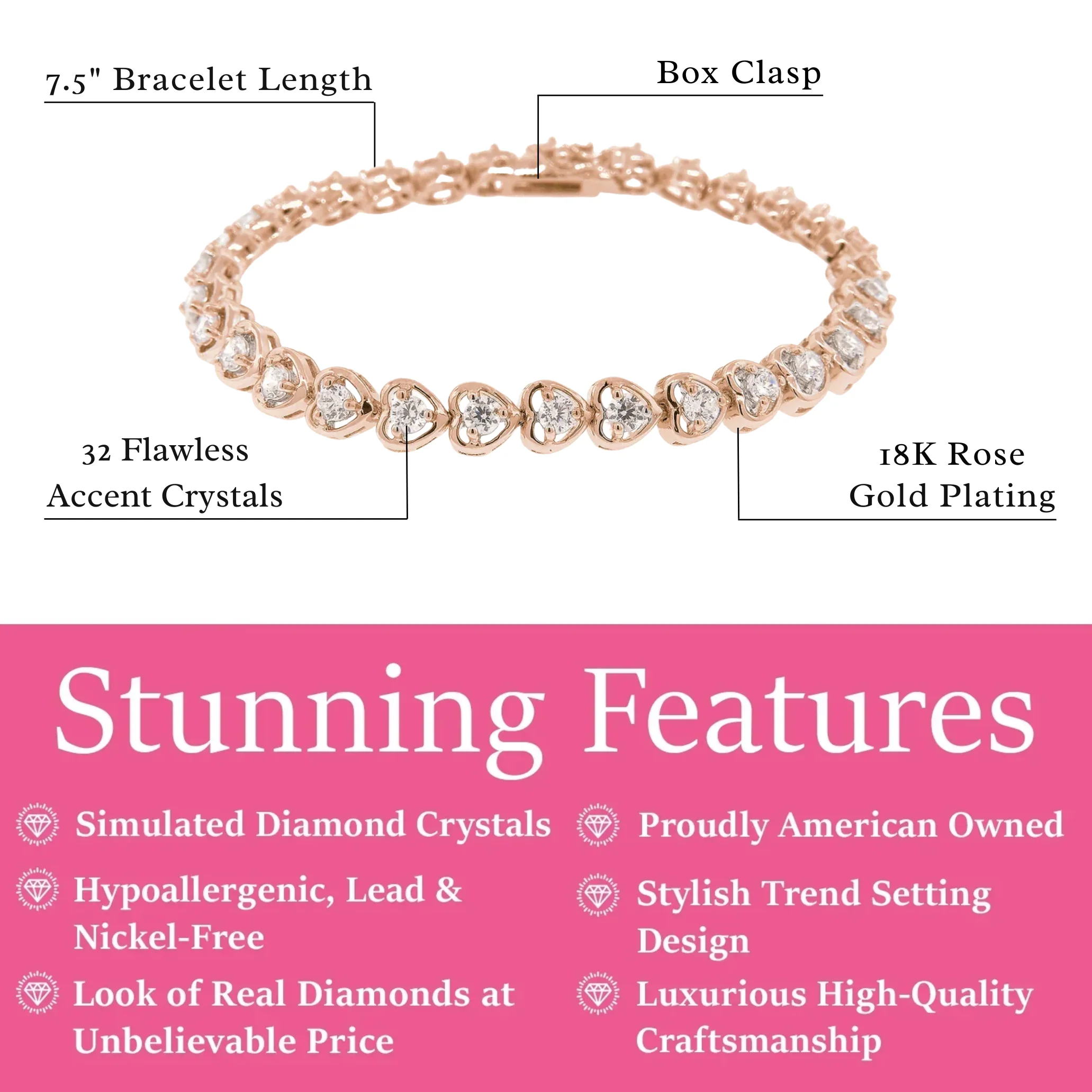 Rosalie 18k White Gold Plated Heart Tennis Bracelet with Simulated Diamond Crystals - Image 11