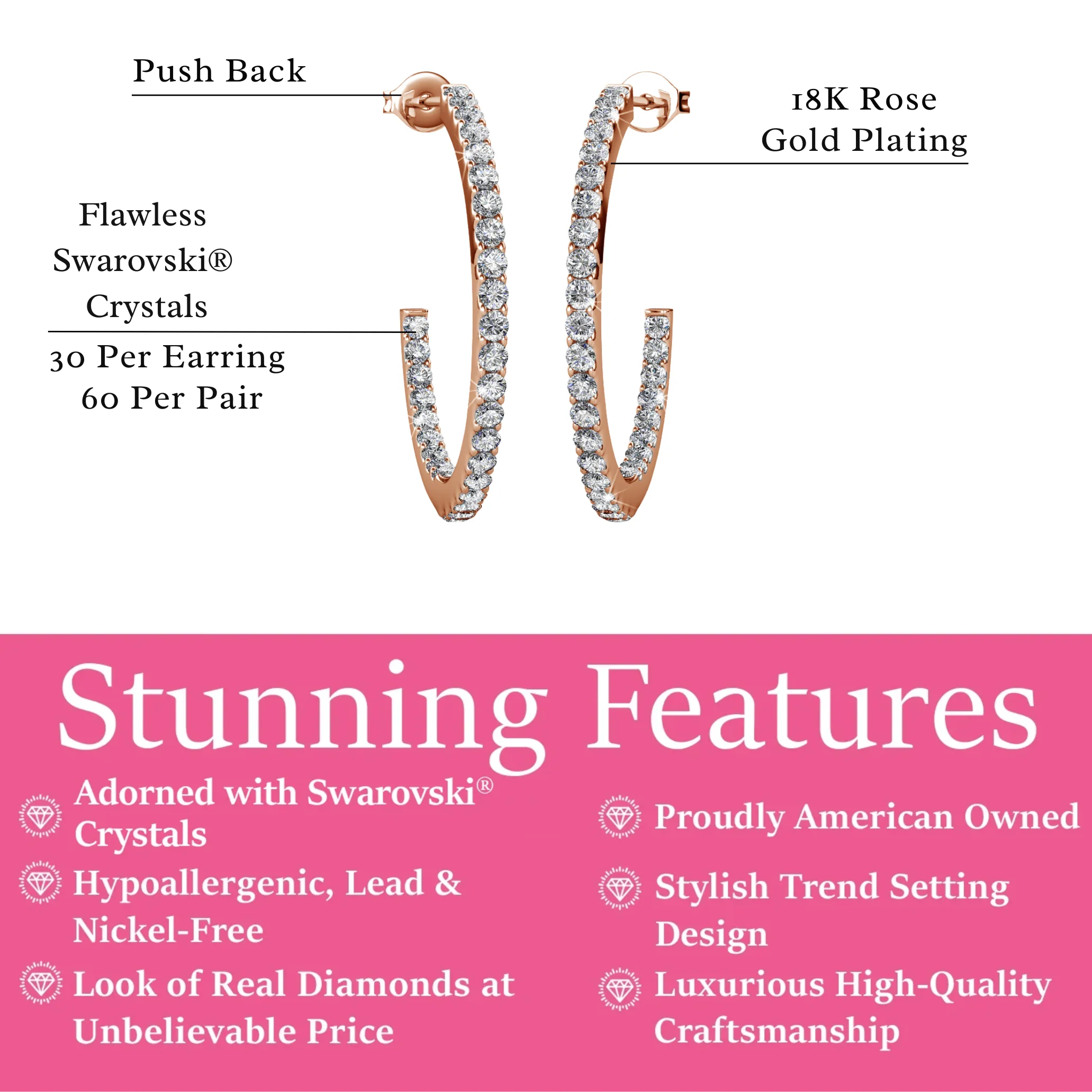 Rosalyn 18k White Gold Plated 20mm Hoop Earrings with Swarovski Crystals - Image 15