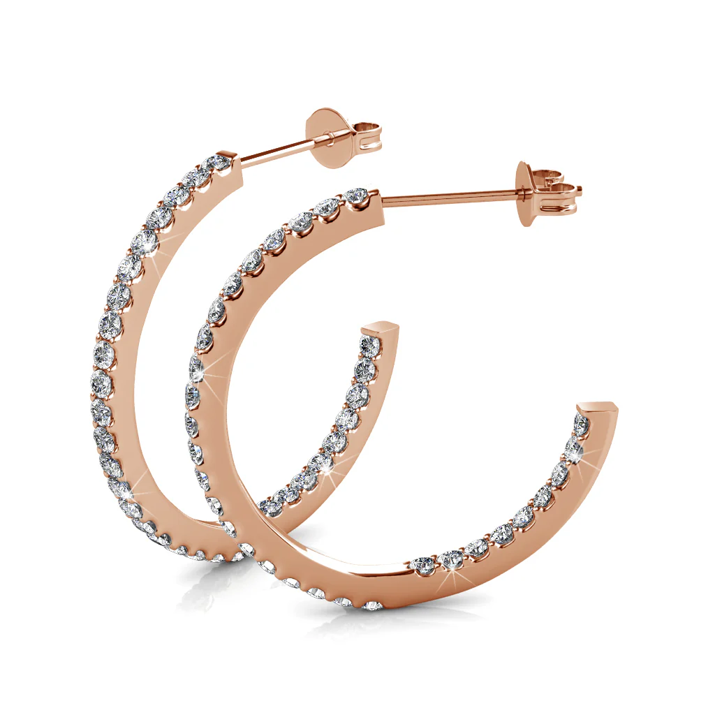 Rosalyn 18k White Gold Plated 20mm Hoop Earrings with Swarovski Crystals - Image 17