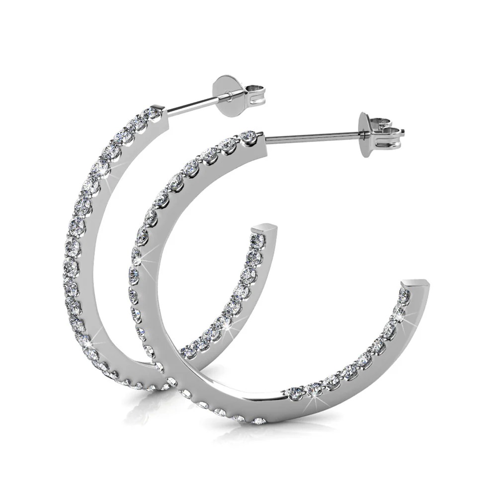 Rosalyn 18k White Gold Plated 20mm Hoop Earrings with Swarovski Crystals - Image 9