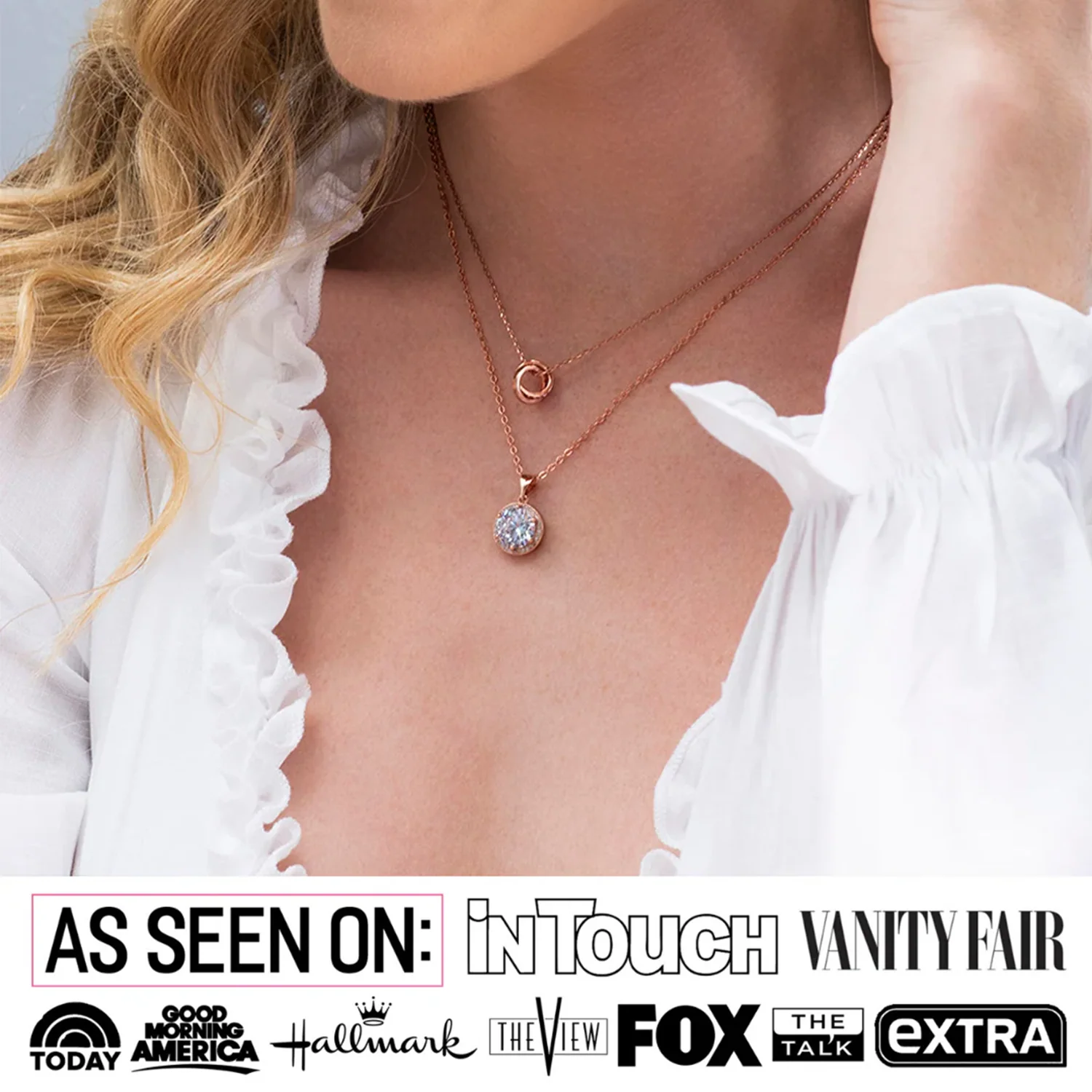 Rosie 18k Rose Gold Plated Pendant Necklace with Pink Swarovski Crystals - Image 3