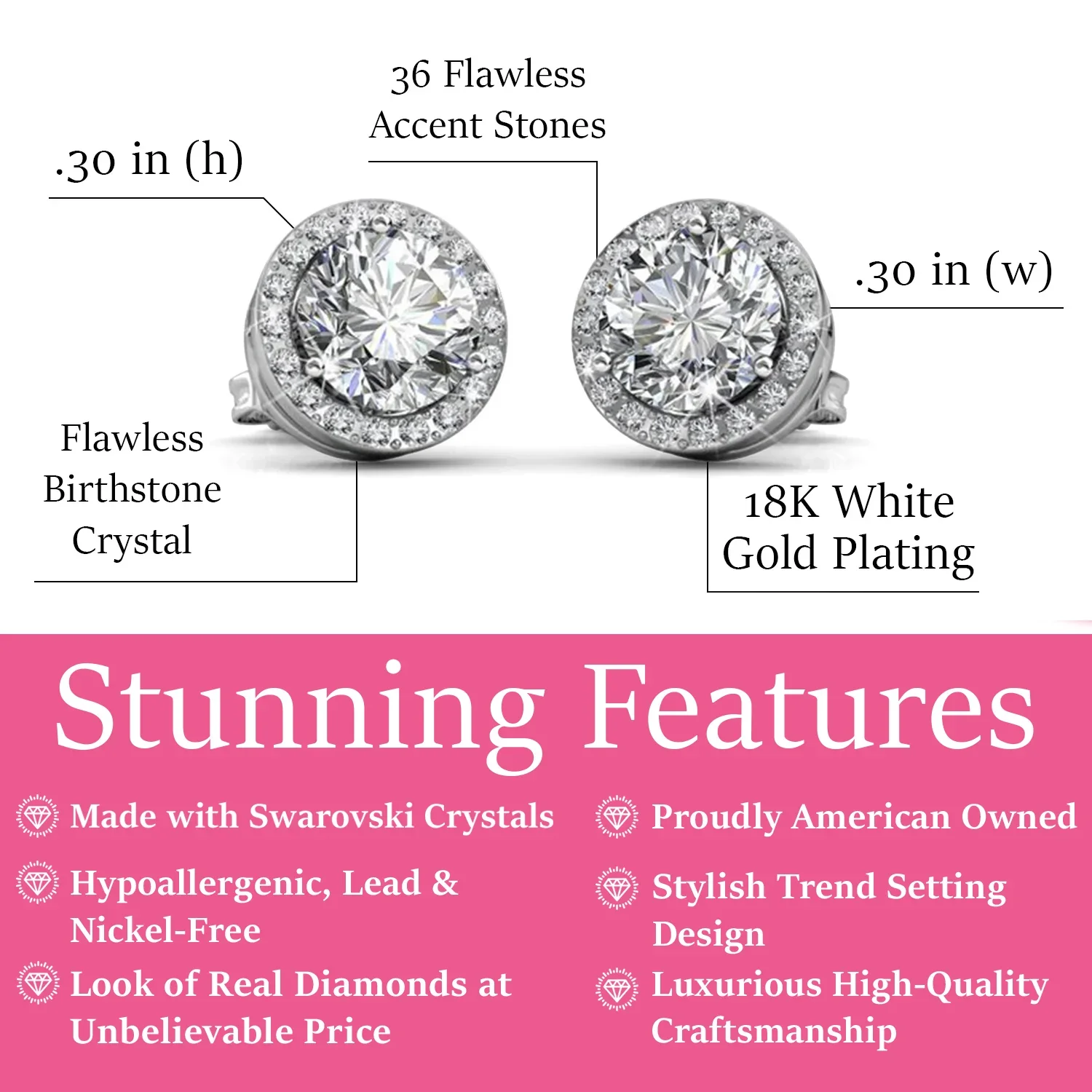 Royal Birthstone 18k White Gold Plated Halo Stud Earrings with Round Cut Swarovski Crystals - Image 15