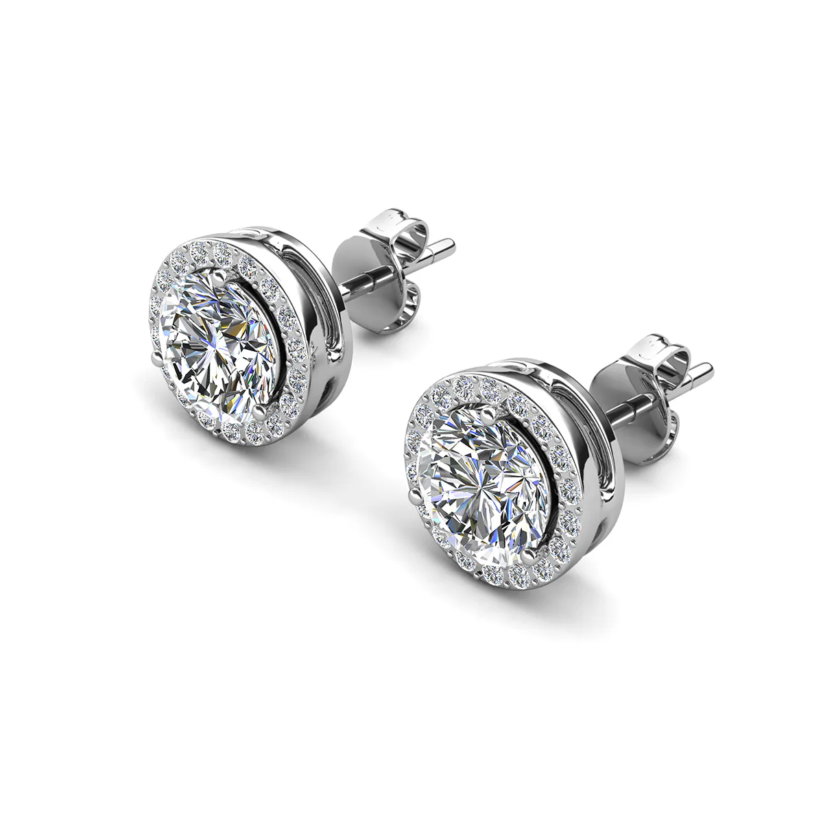 Royal Birthstone 18k White Gold Plated Halo Stud Earrings with Round Cut Swarovski Crystals - Image 16