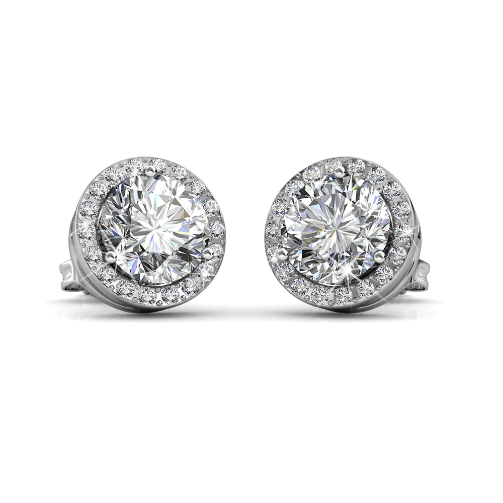 Royal 18k White Gold Plated April Birthstone Halo Earrings with Round Cut Diamond Swarovski Crystals - Image 5