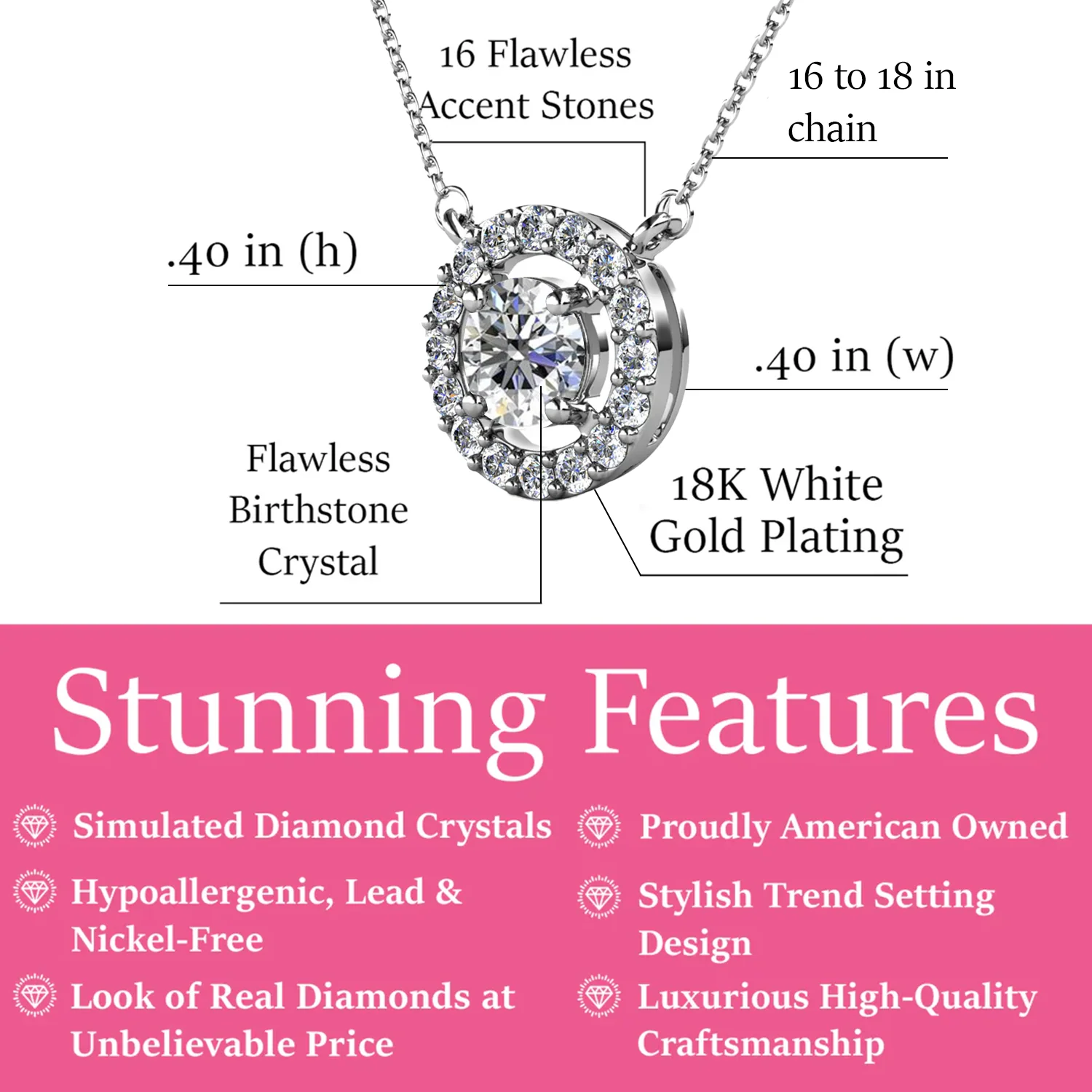 Royal Birthstone 18k White Gold Plated Halo Necklace with Round Cut Swarovski Crystals - Image 15