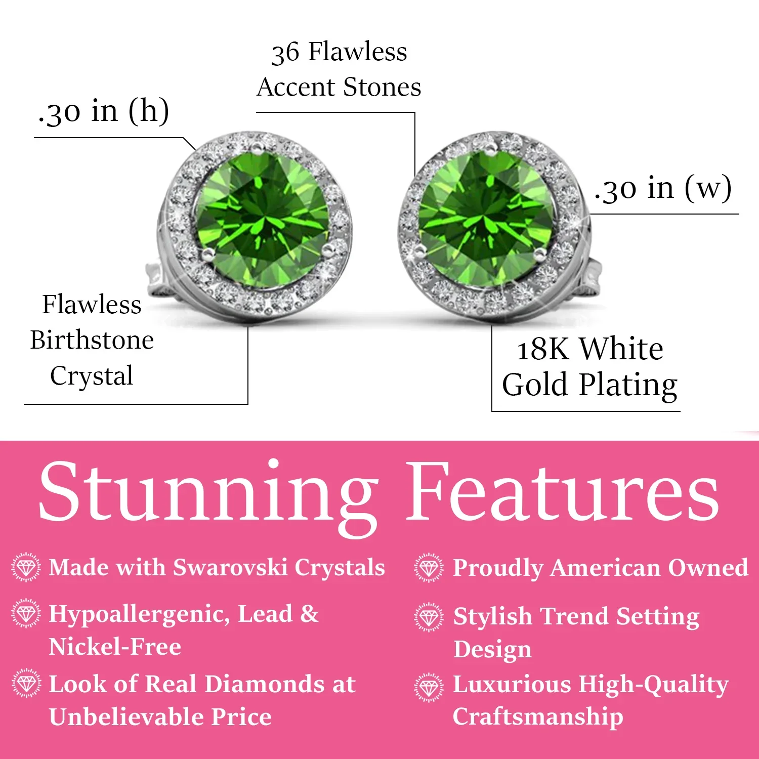 Royal Birthstone 18k White Gold Plated Halo Stud Earrings with Round Cut Swarovski Crystals - Image 27