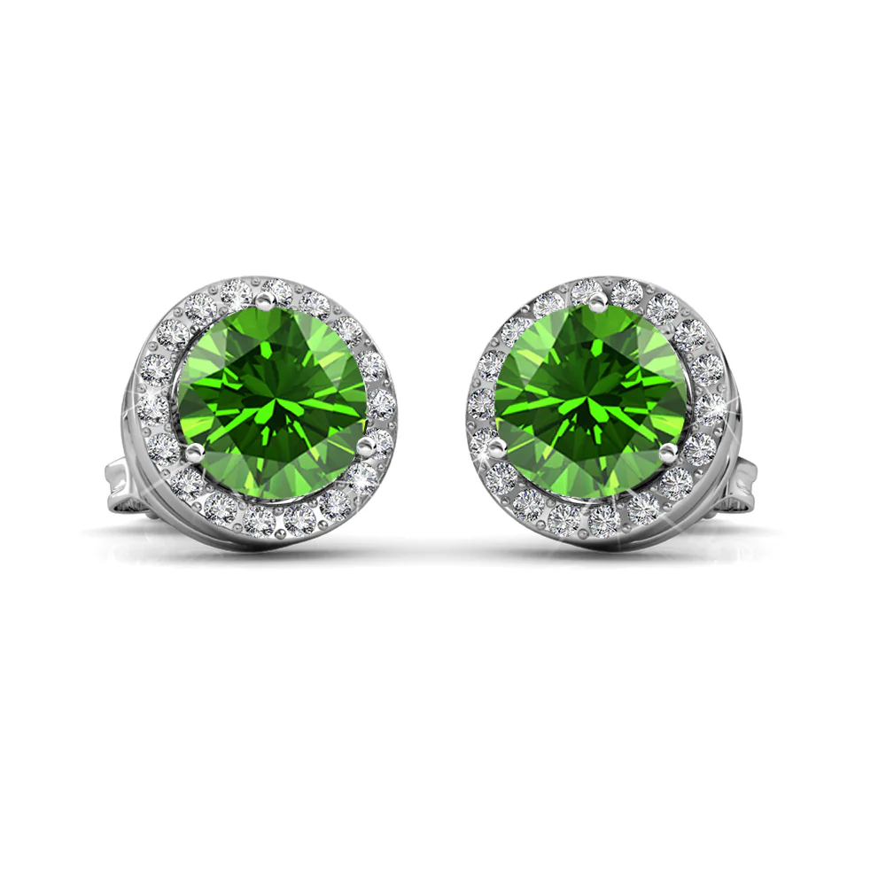 Royal 18k White Gold Plated August Birthstone Halo Earrings with Round Cut Peridot Swarovski Crystals - Image 5