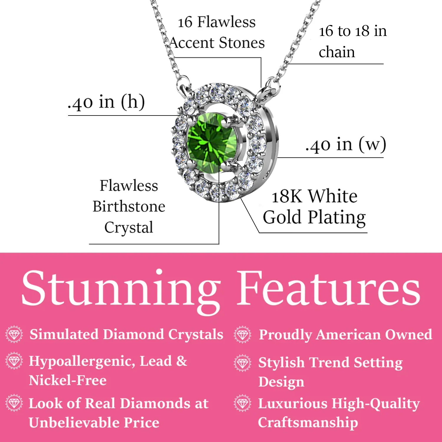 Royal Birthstone 18k White Gold Plated Halo Necklace with Round Cut Swarovski Crystals - Image 27