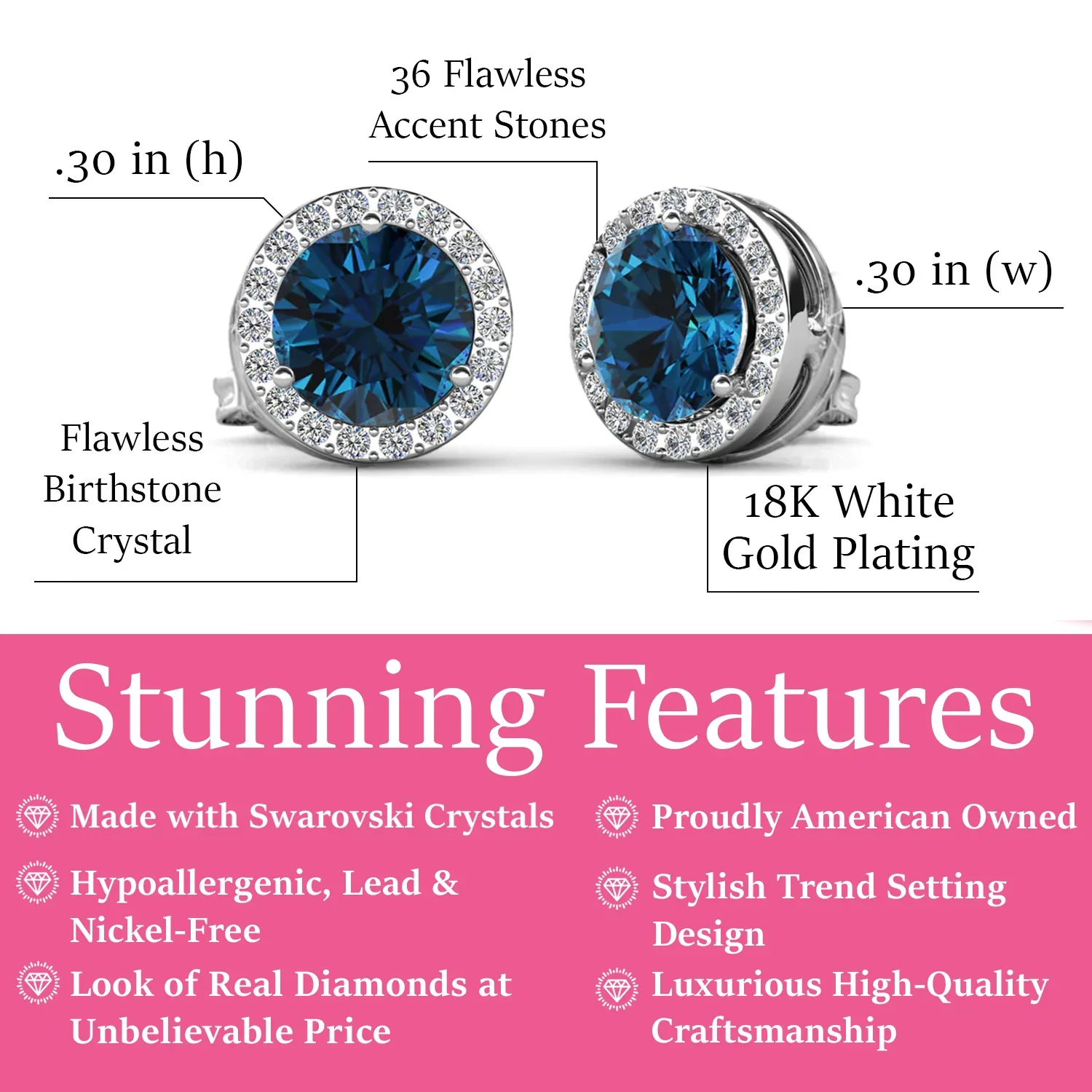 Royal Birthstone 18k White Gold Plated Halo Stud Earrings with Round Cut Swarovski Crystals - Image 39