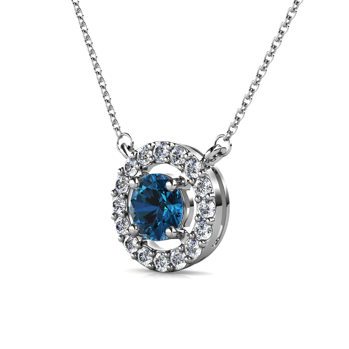 Royal Birthstone 18k White Gold Plated Halo Necklace with Round Cut Swarovski Crystals - Image 40