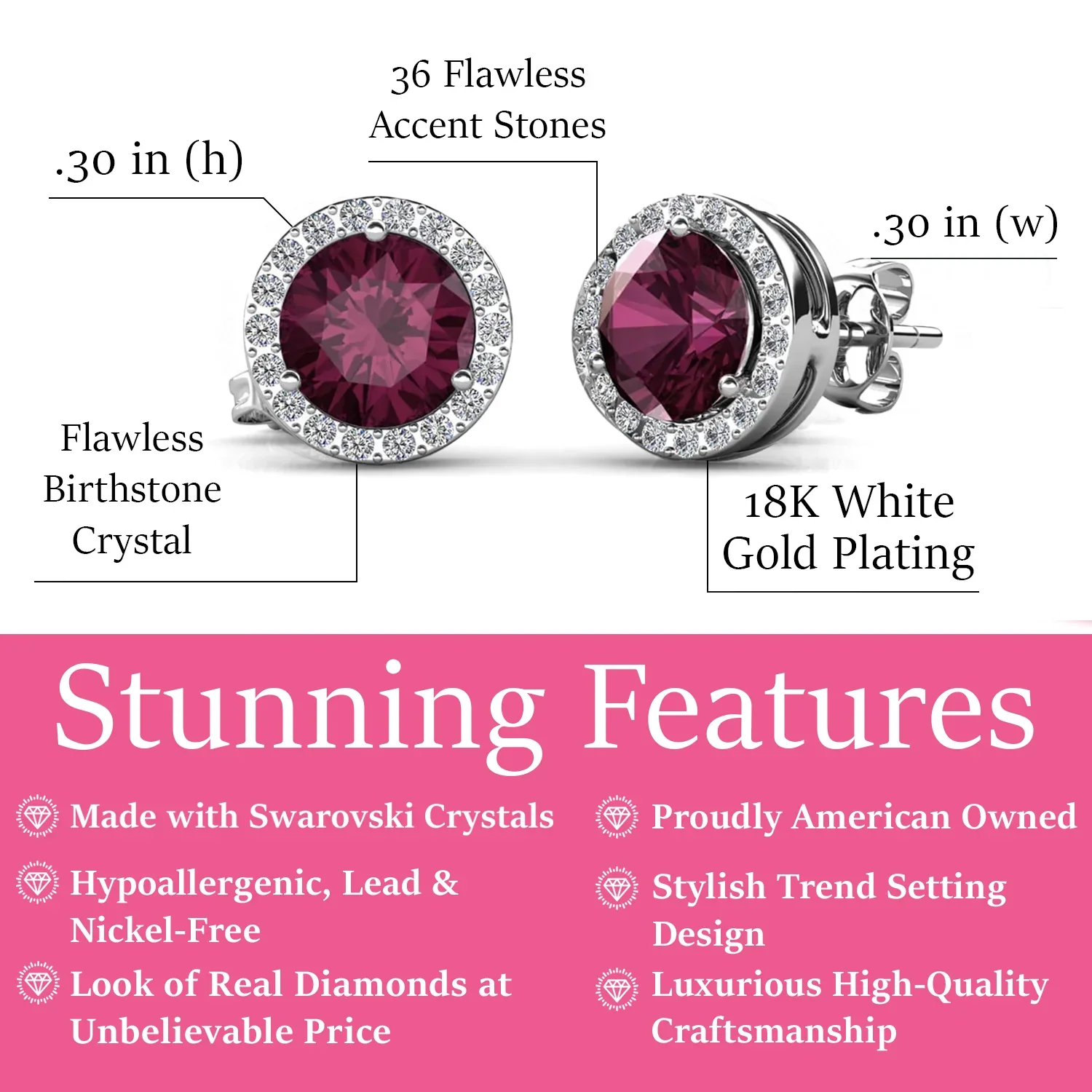 Royal Birthstone 18k White Gold Plated Halo Stud Earrings with Round Cut Swarovski Crystals - Image 9
