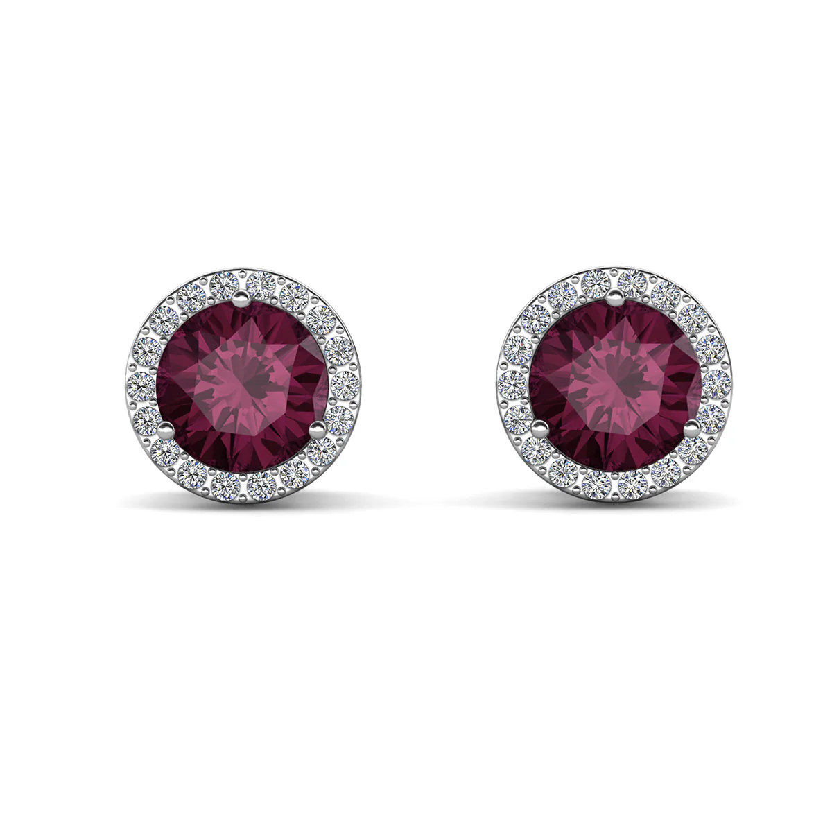 Royal 18k White Gold Plated February Birthstone Halo Earrings with Round Cut Amethyst Swarovski Crystals - Image 4