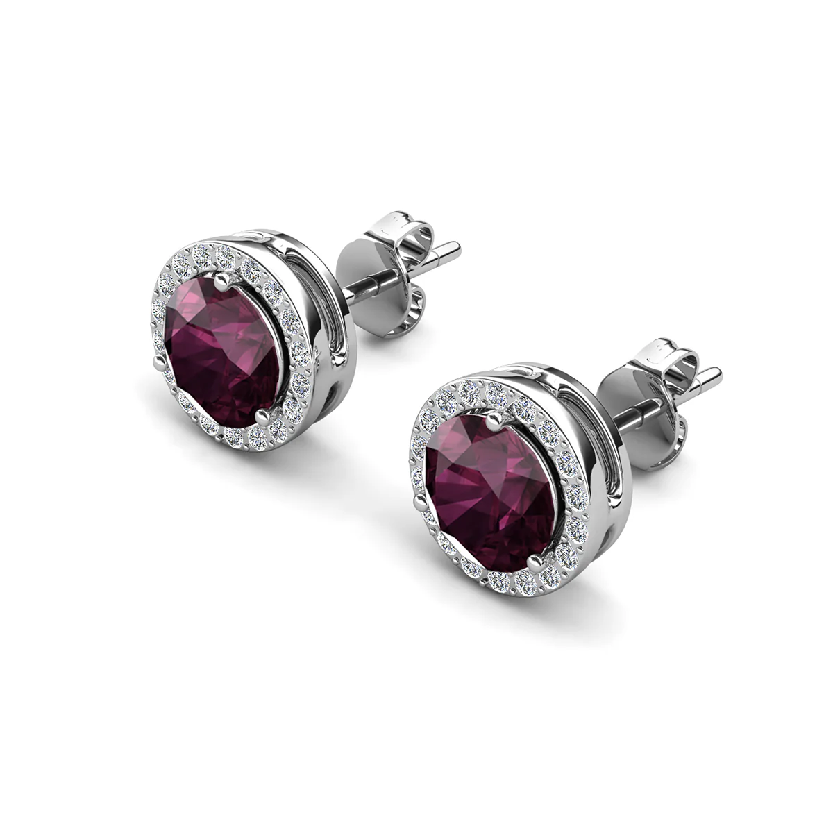 Royal Birthstone 18k White Gold Plated Halo Stud Earrings with Round Cut Swarovski Crystals - Image 10