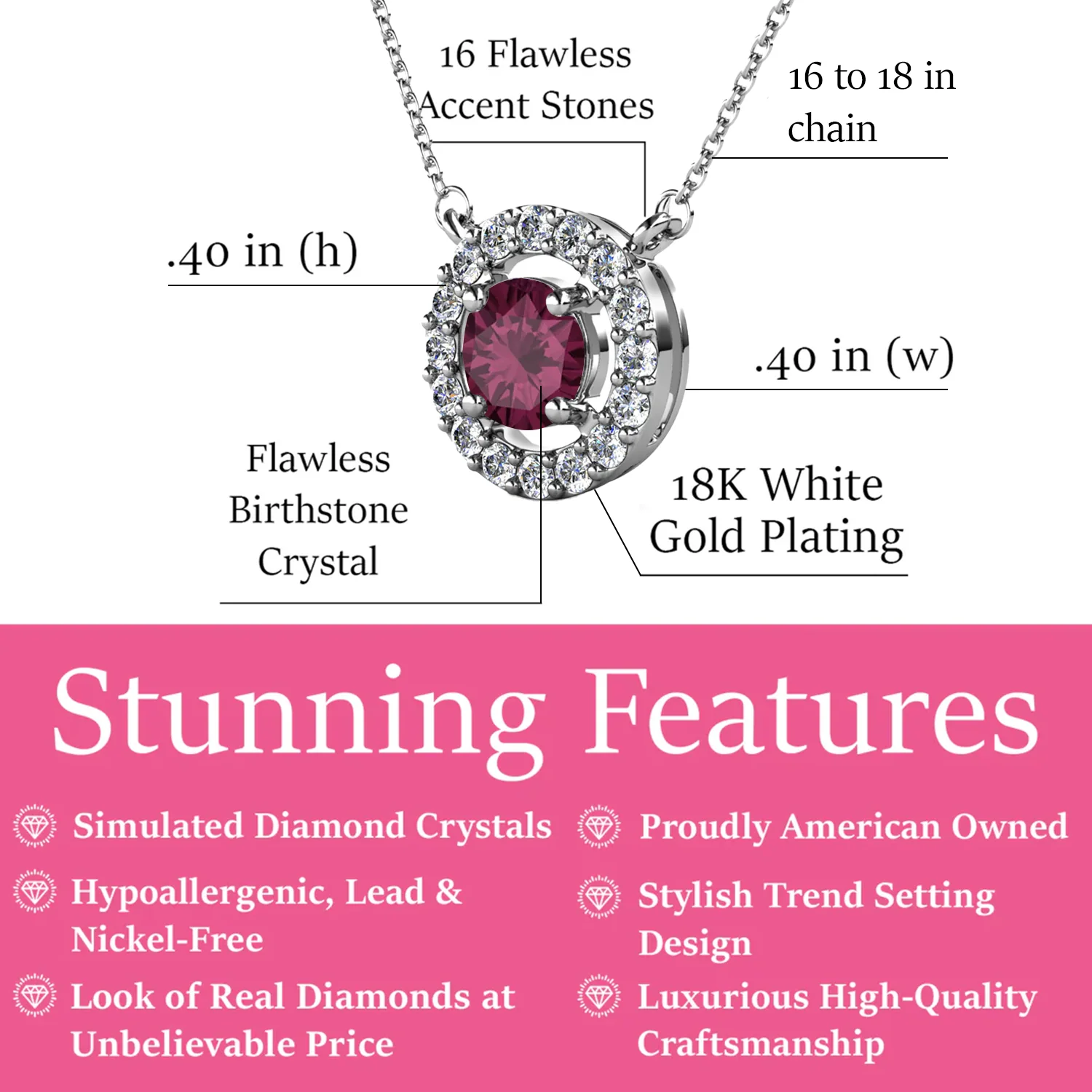 Royal Birthstone 18k White Gold Plated Halo Necklace with Round Cut Swarovski Crystals - Image 9