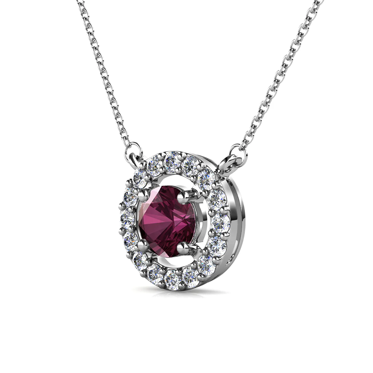 Royal Birthstone 18k White Gold Plated Halo Necklace with Round Cut Swarovski Crystals - Image 10