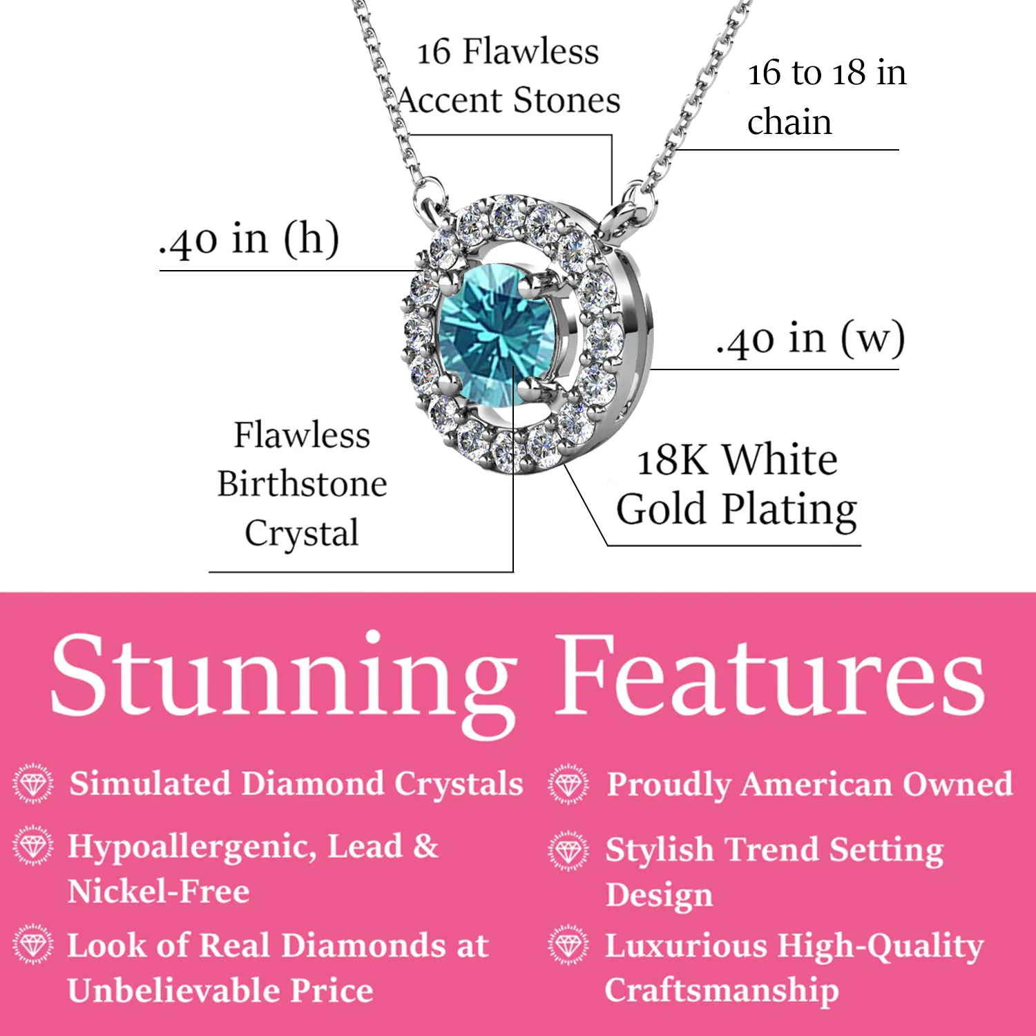 Royal Birthstone 18k White Gold Plated Halo Necklace with Round Cut Swarovski Crystals - Image 12