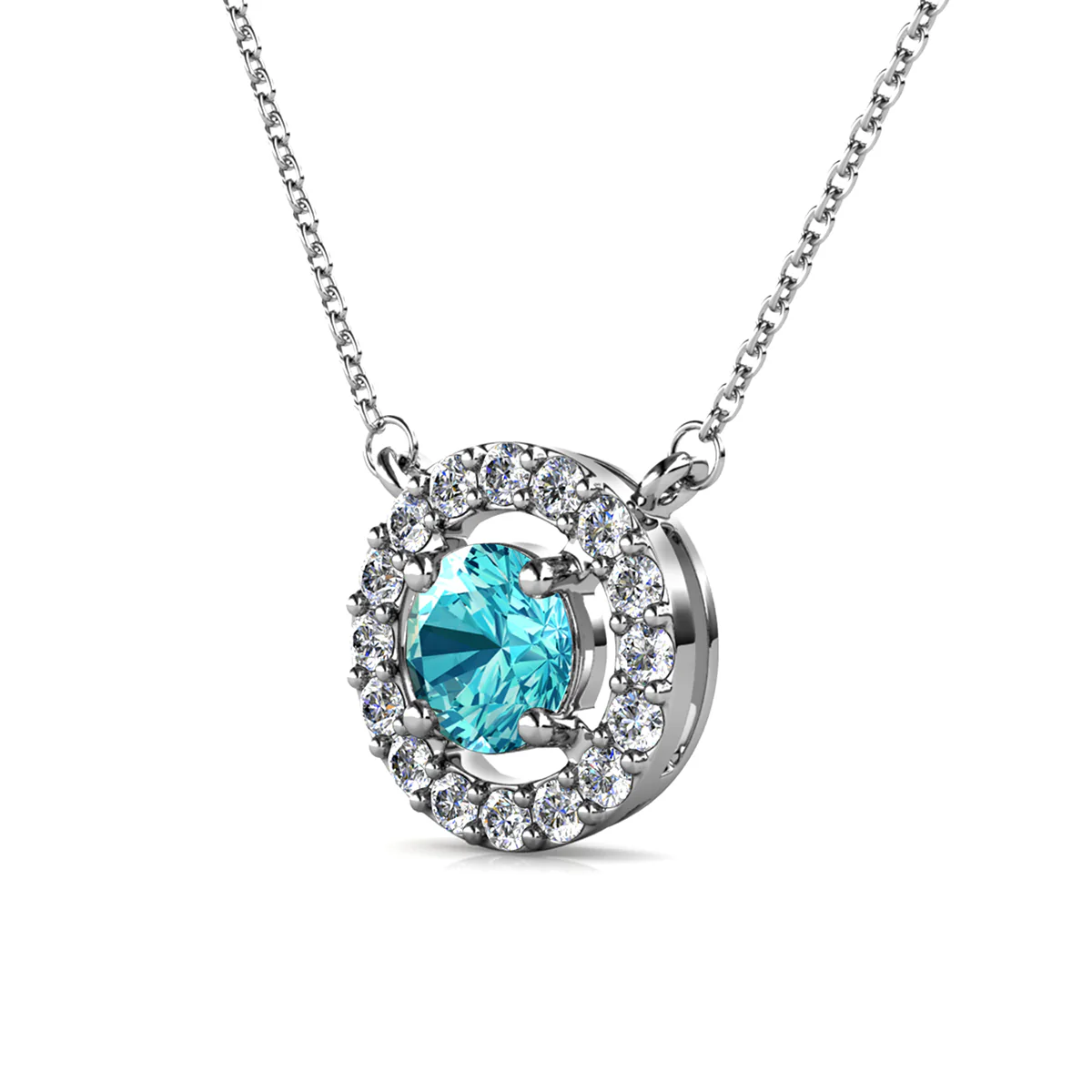 Royal Birthstone 18k White Gold Plated Halo Necklace with Round Cut Swarovski Crystals - Image 13